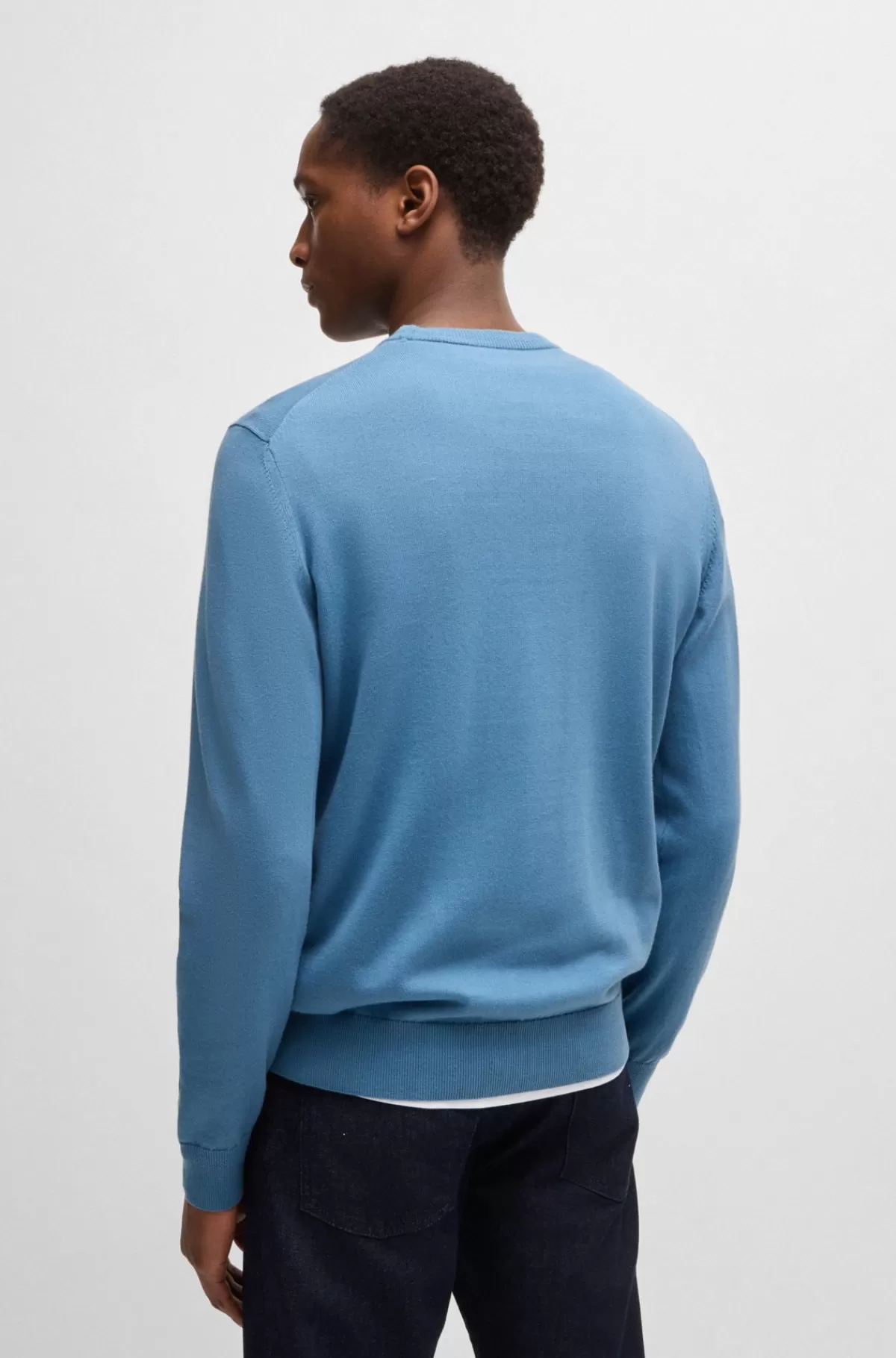 HUGO BOSS Sweater Med Crew Neck Og Logo I Bomuld Og Kashmir Blå Sale