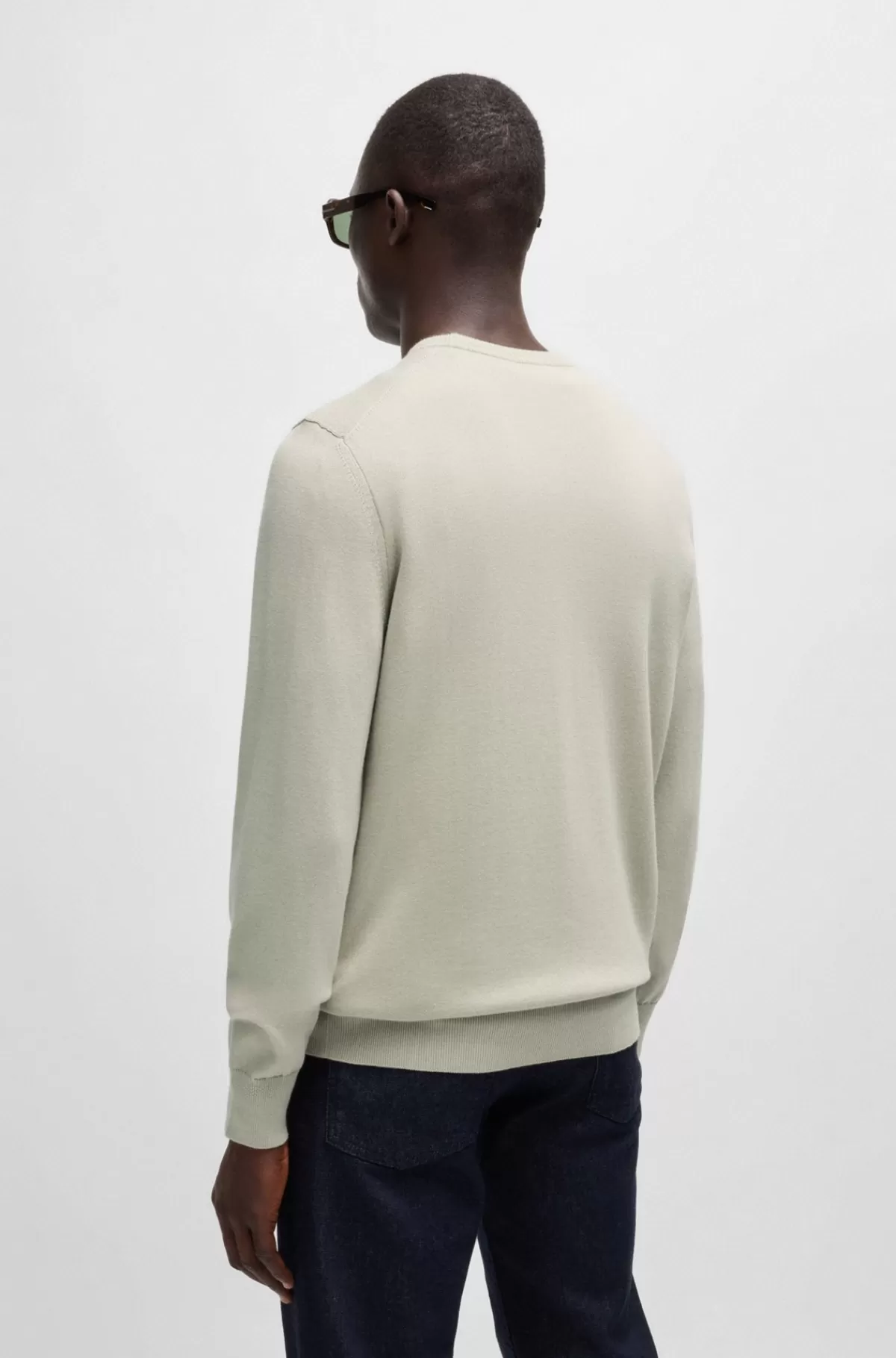 HUGO BOSS Sweater Med Crew Neck Og Logo I Bomuld Og Kashmir Lys beige New