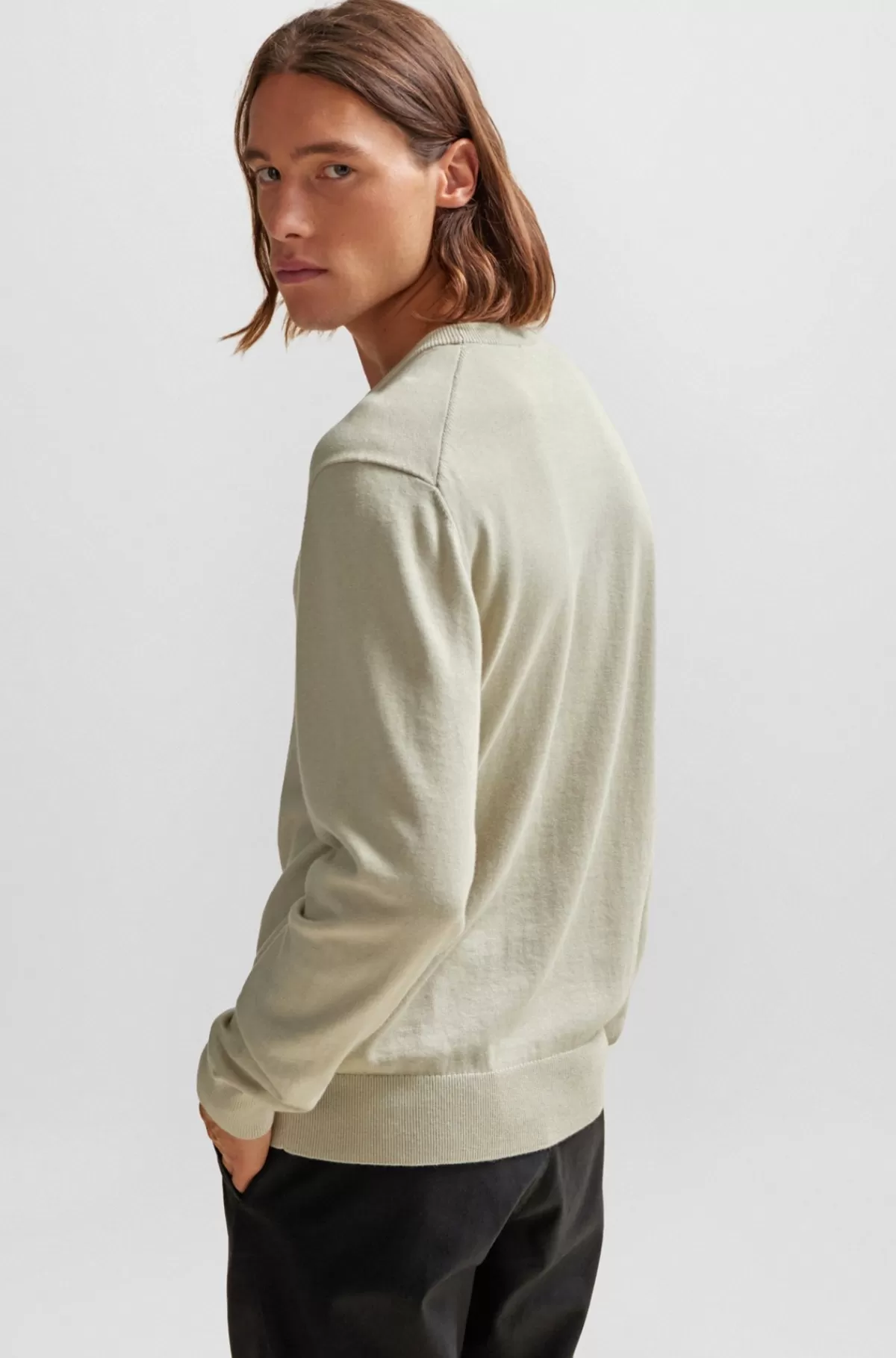 HUGO BOSS Sweater Med Crew Neck Og Logo I Bomuld Og Kashmir Lys beige Fashion