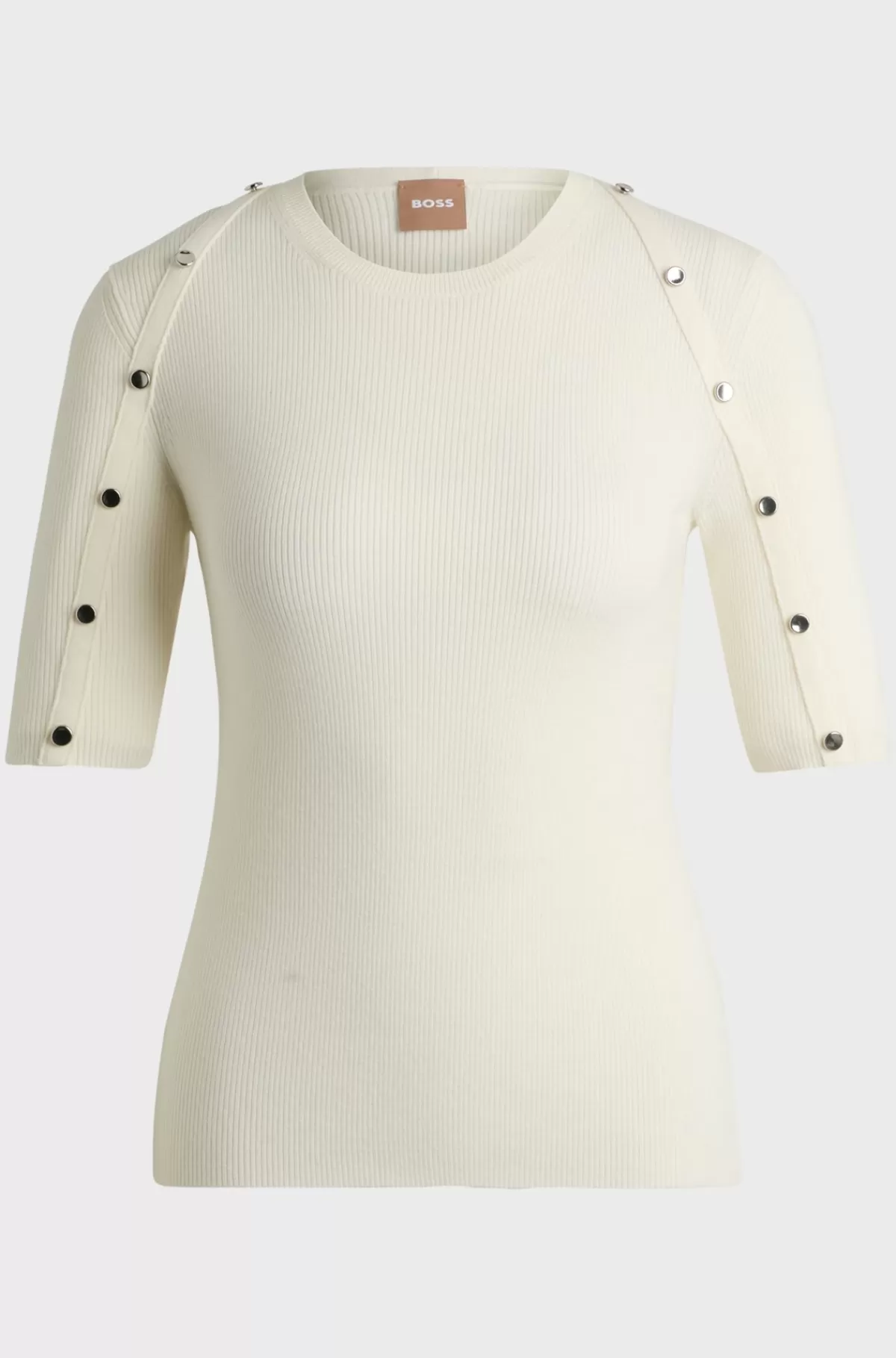 HUGO BOSS Sweater Med Korte ærmer I Stof Med Stræk Og Detaljer I Metal Hvid Best Sale