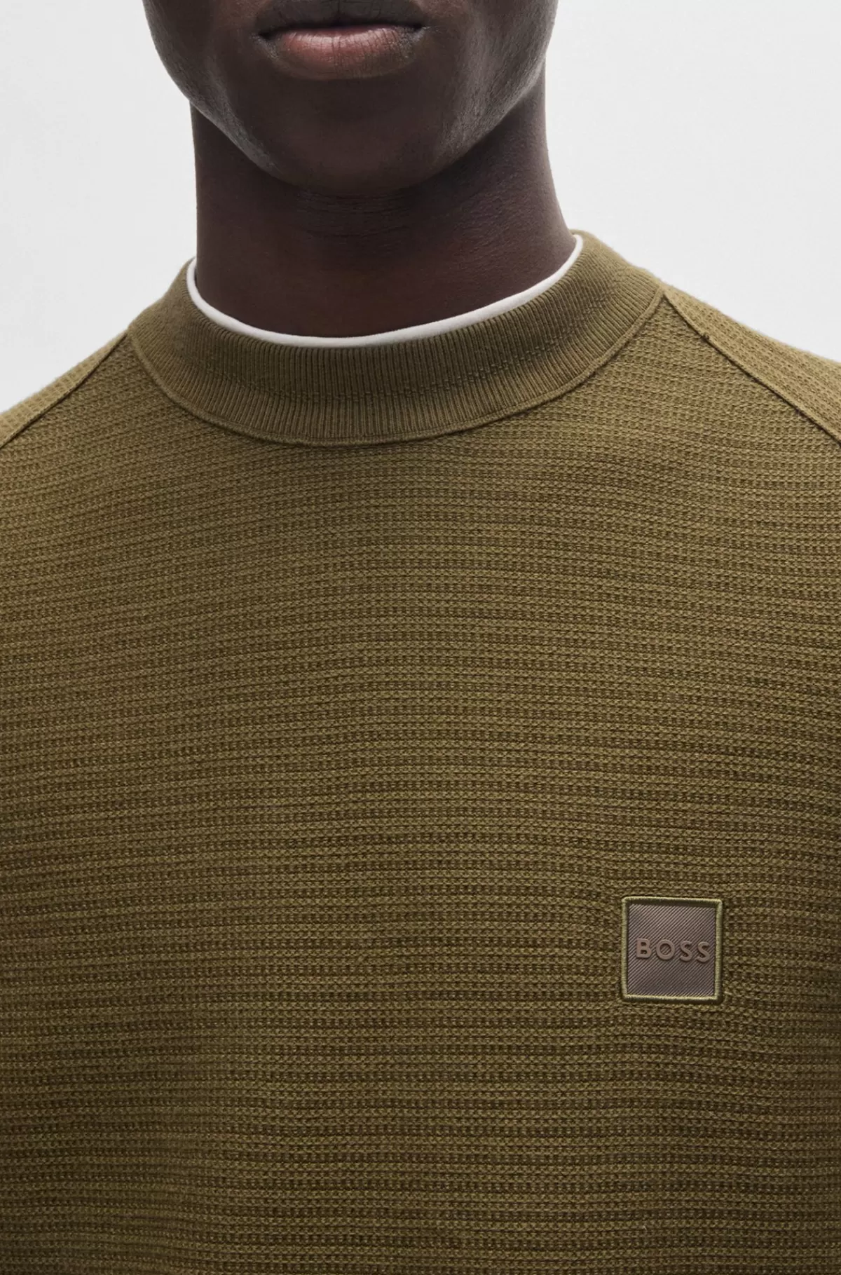 HUGO BOSS Sweater Med Logomærkat I Bomuld Og Kashmir Kaki Online