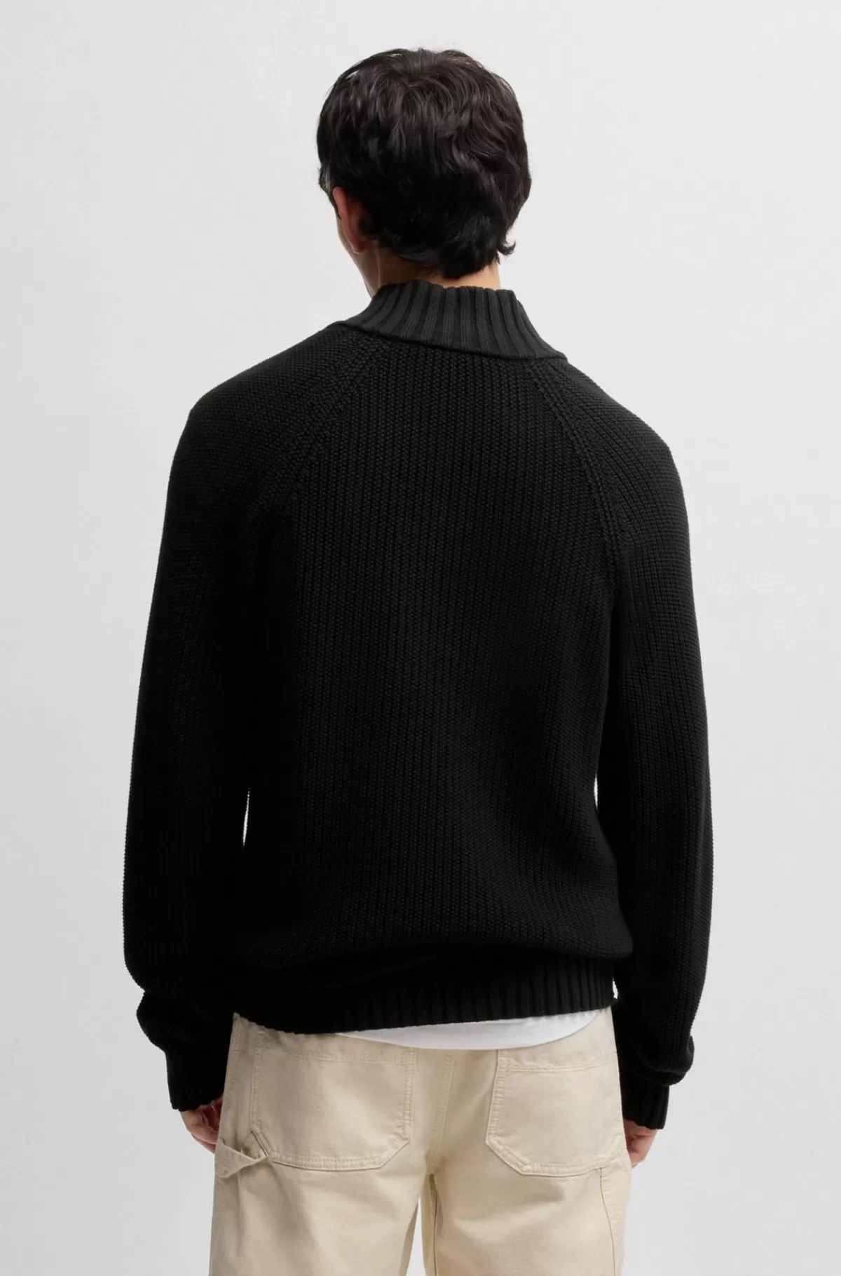 HUGO BOSS Sweater Med Lynlås I Halsen Og Relaxed Fit I Bomuld I Rib Sort New