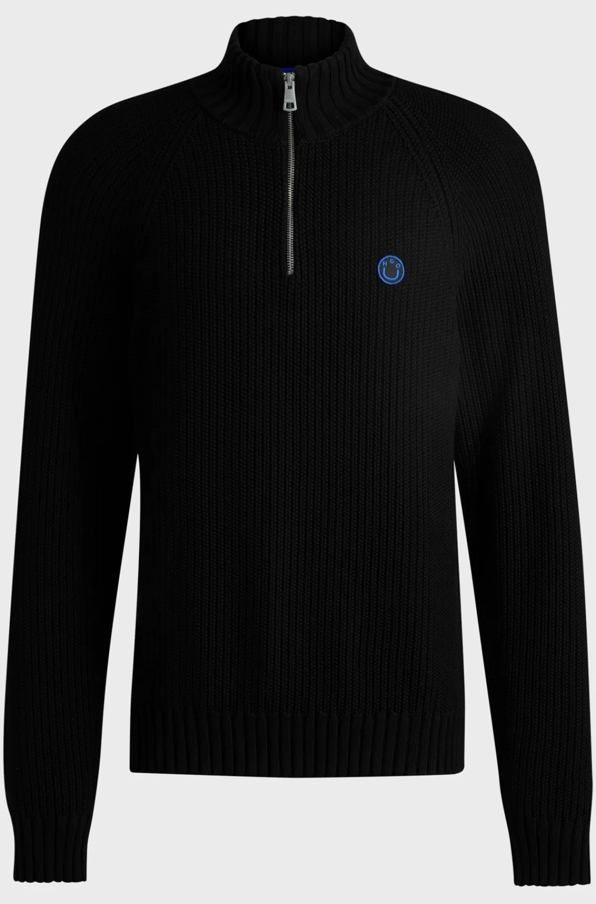 HUGO BOSS Sweater Med Lynlås I Halsen Og Relaxed Fit I Bomuld I Rib Sort New