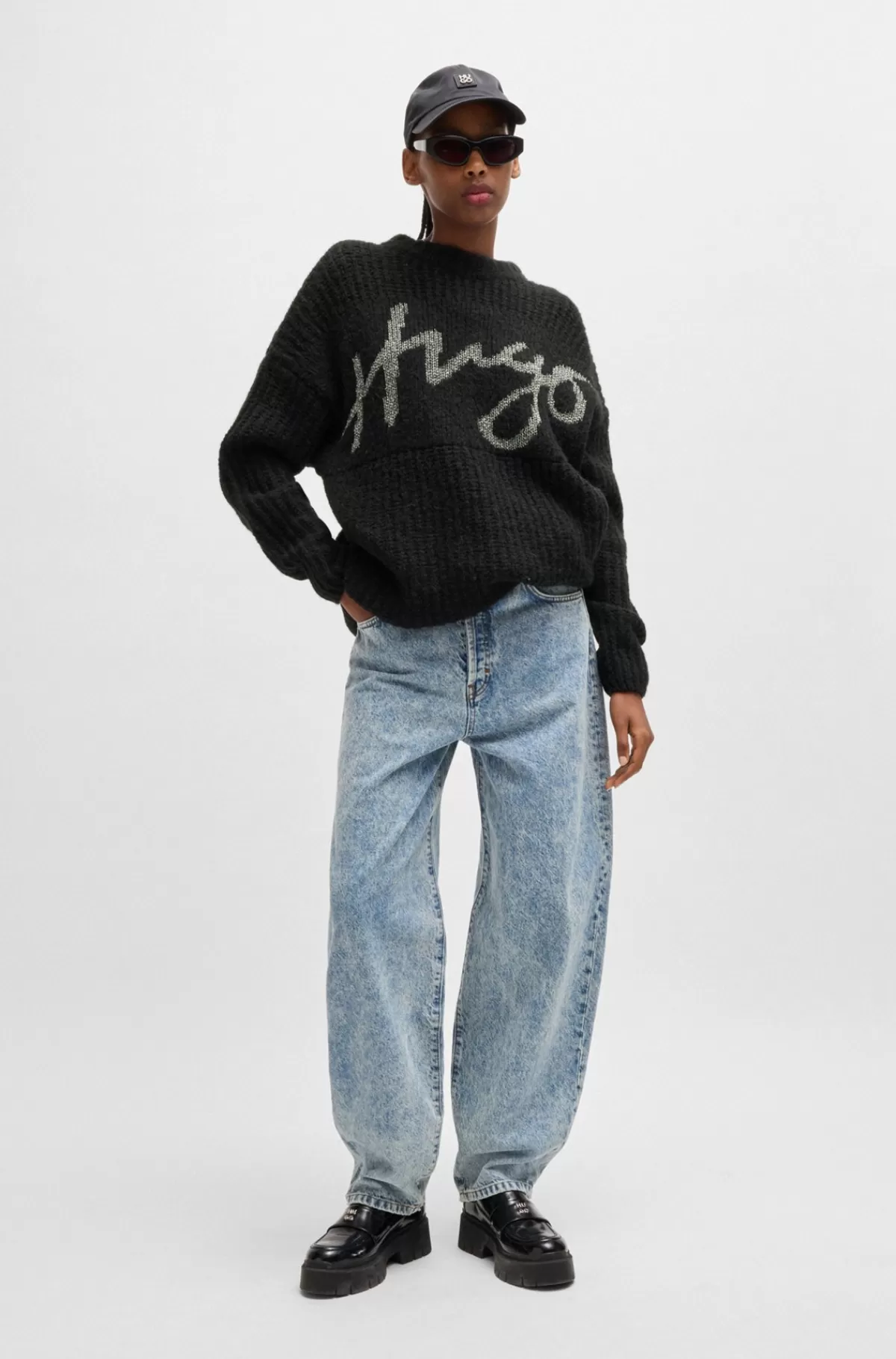 HUGO BOSS Sweater Med Oversize Fit Og Glitrende Håndskrevet Logo Sort Discount