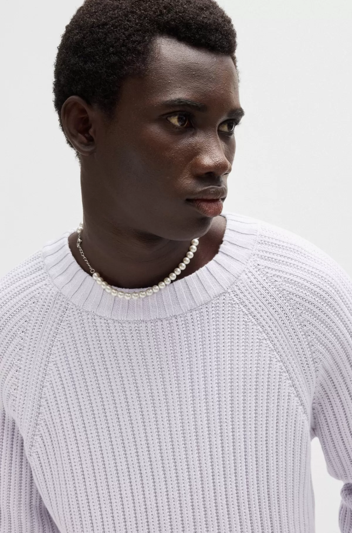 HUGO BOSS Sweater Med Regular Fit I Bomuld Med Ribstrikket Struktur Lyslilla Best
