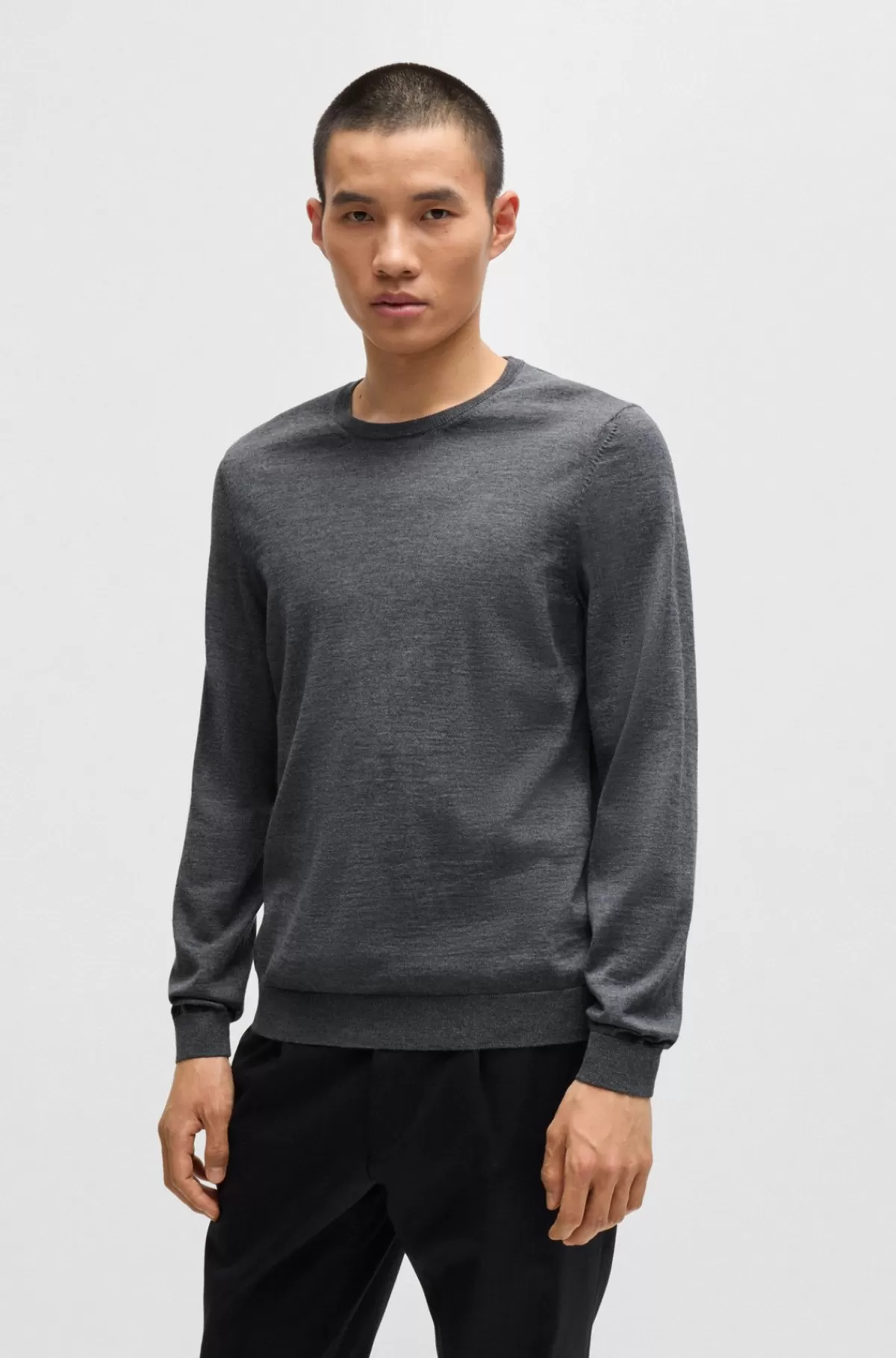 HUGO BOSS Sweater Med Slim Fit Og Crew Neck I Ny Uld Grå Discount