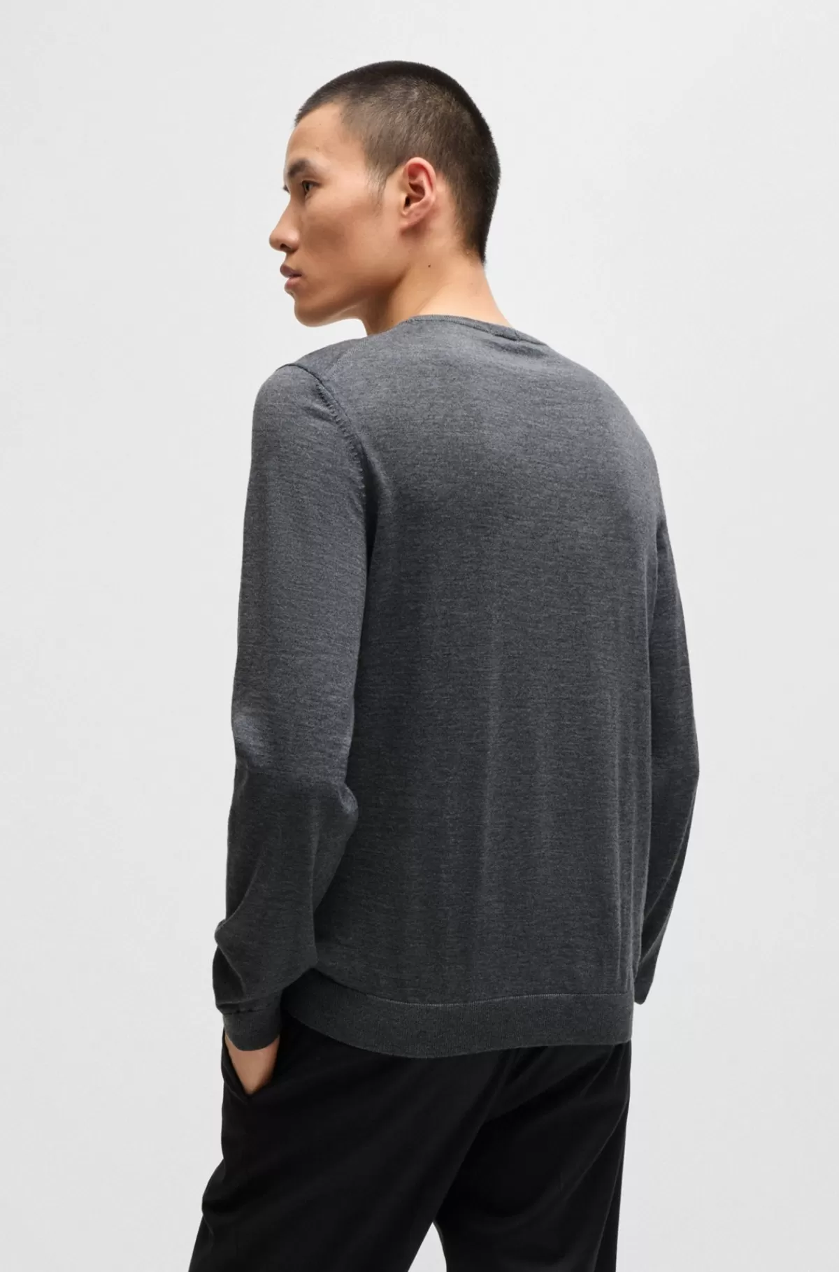 HUGO BOSS Sweater Med Slim Fit Og Crew Neck I Ny Uld Grå Discount
