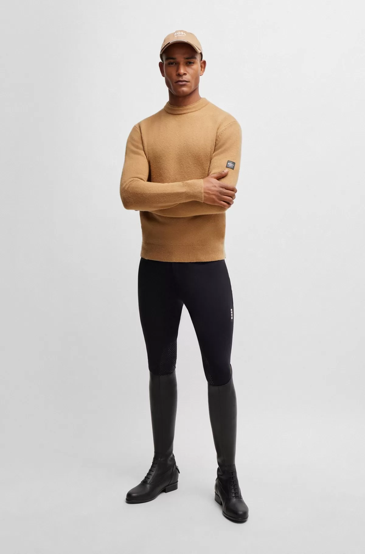 HUGO BOSS Sweater Til Hestesport I Bomuld Og Kashmir Med Logomærke Beige Online