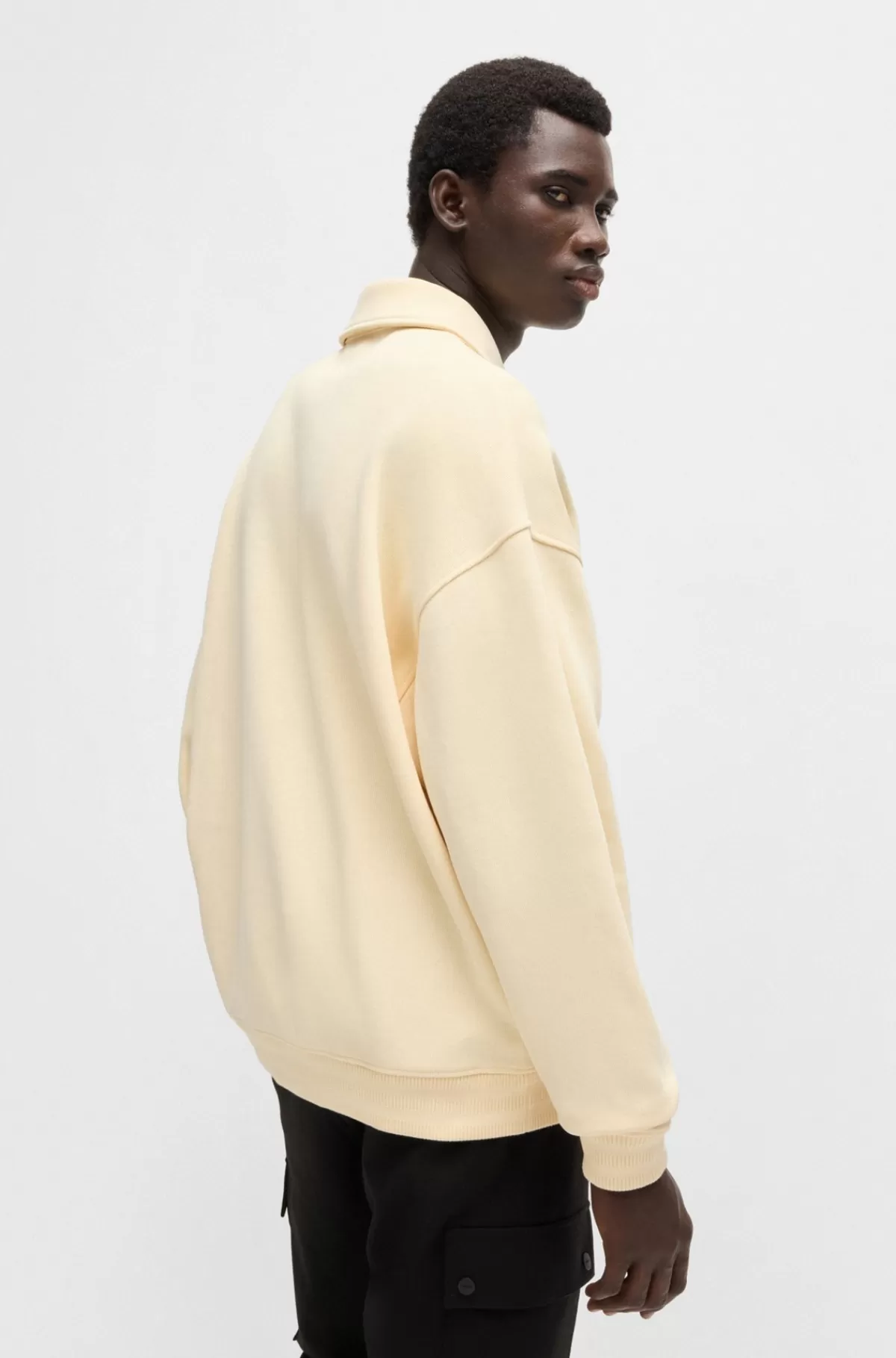 HUGO BOSS Sweatshirt I Bomuldsblanding Med Lynlås I Halsen Og Blomstret Logo Lys beige Discount
