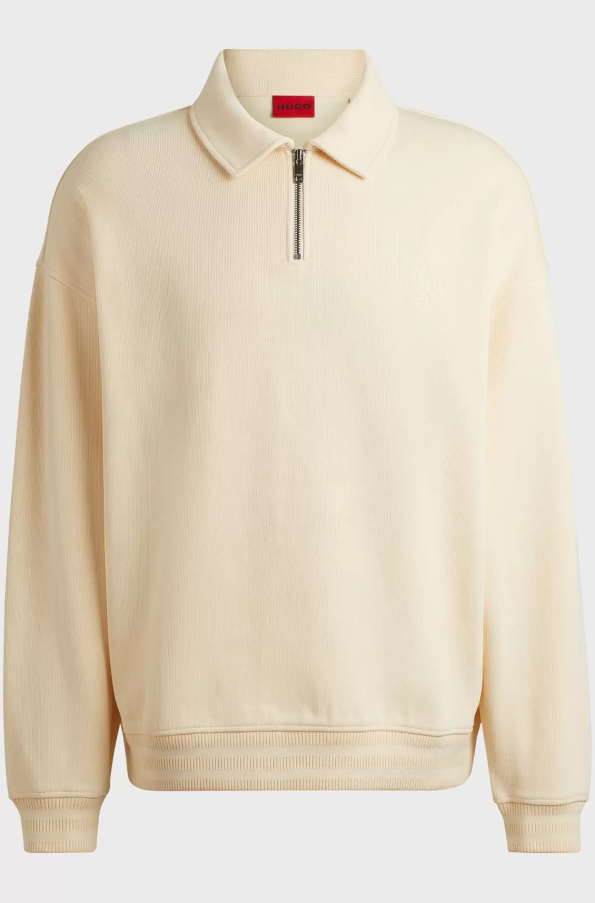 HUGO BOSS Sweatshirt I Bomuldsblanding Med Lynlås I Halsen Og Blomstret Logo Lys beige Discount
