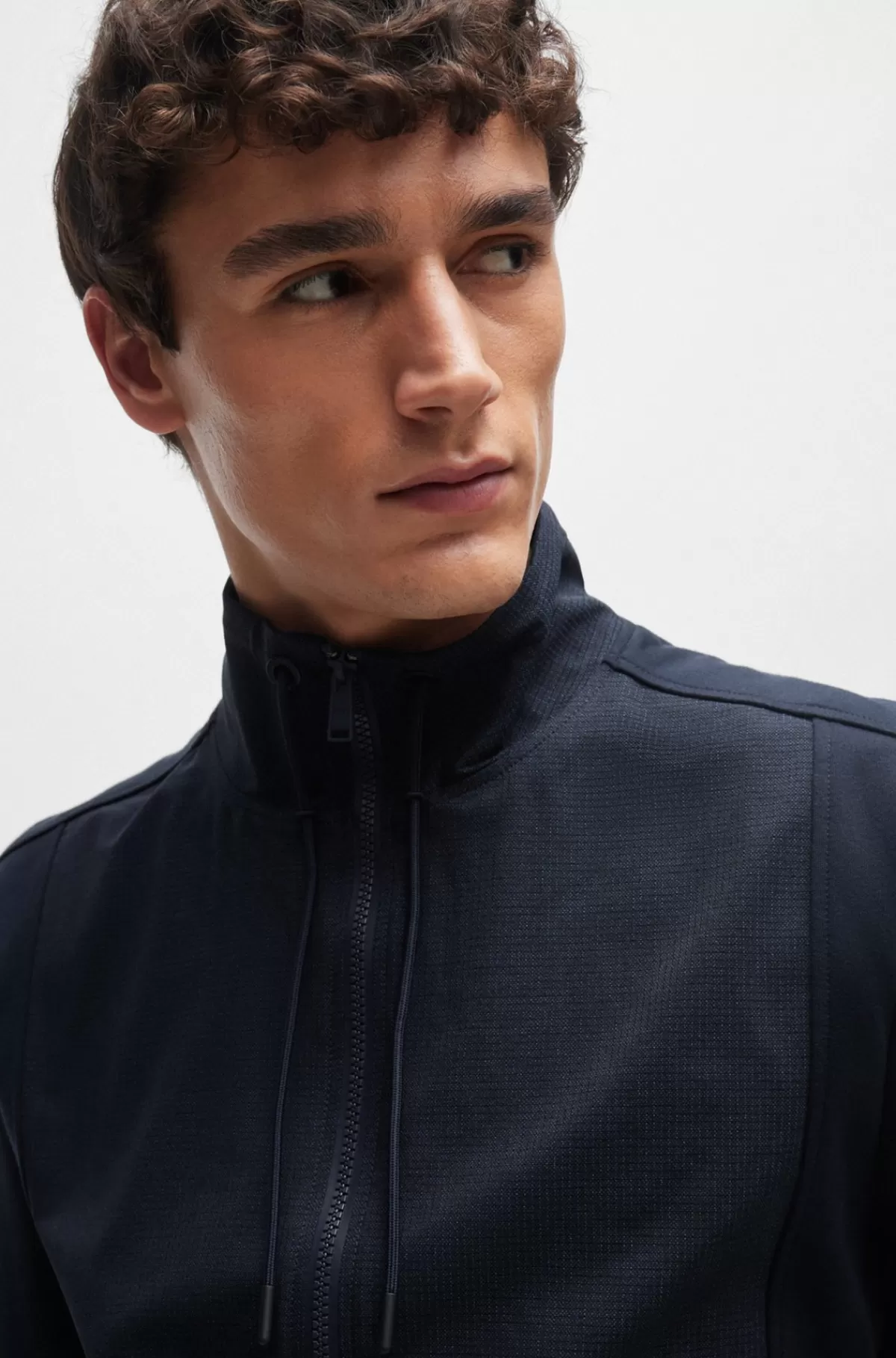 HUGO BOSS Sweatshirt Med Lynlås Og Paneler I Air-mesh, Der Er Nem At Pakke Mørkeblå Store