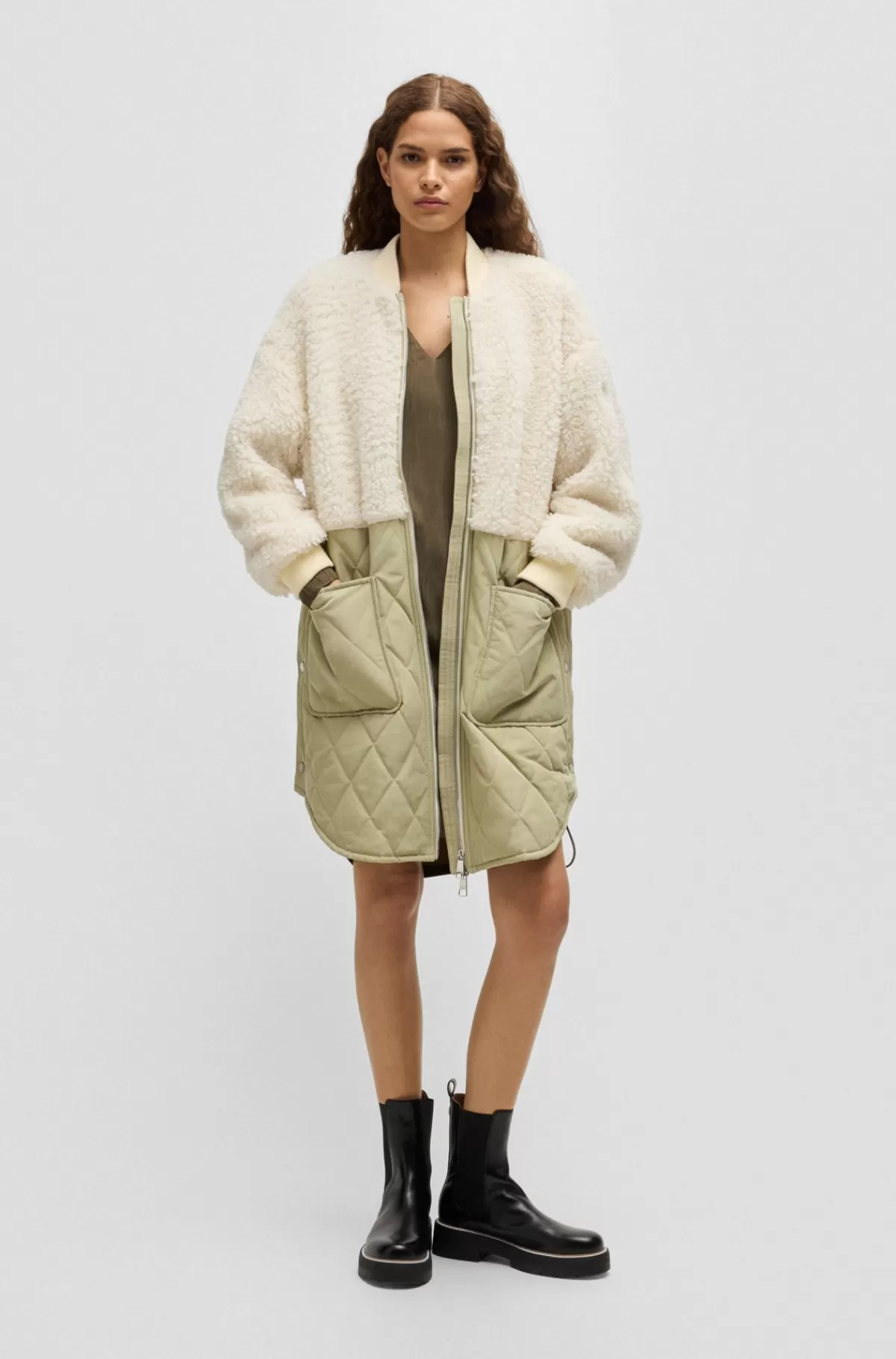 HUGO BOSS Termojakke I Blandede Materialer Med Tovejslynlås Lys beige Online