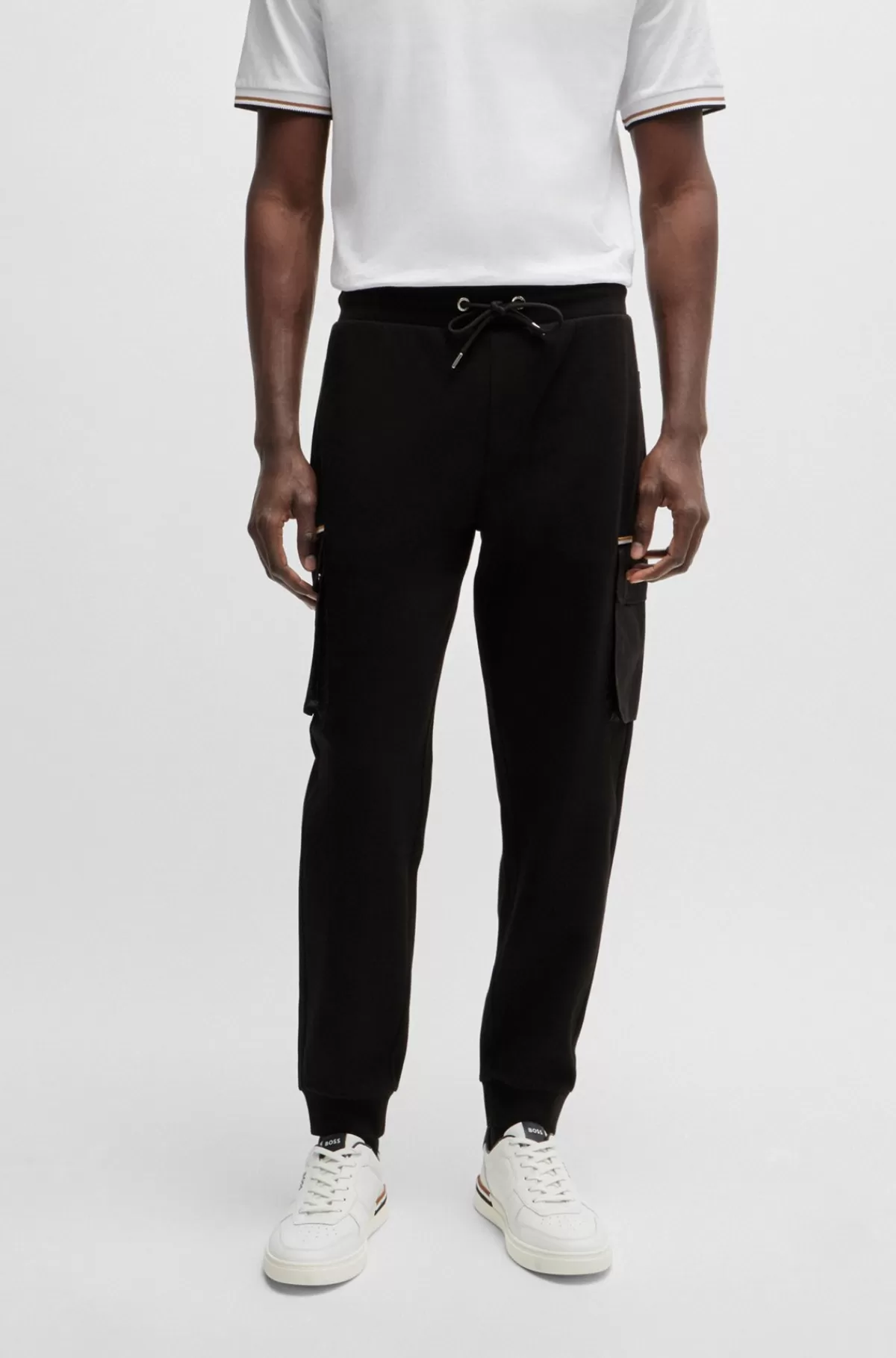 HUGO BOSS Tracksuit-bukser I Bomuldsblanding Med Kontrastlommer Sort Shop
