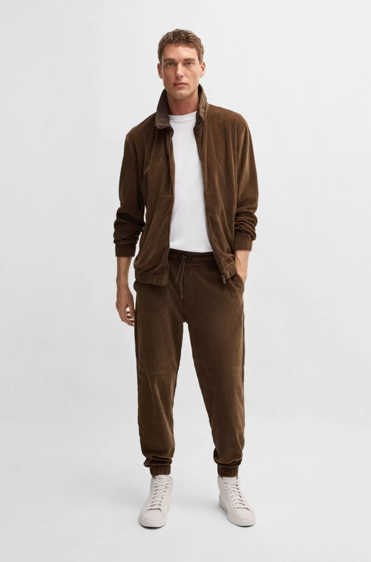 HUGO BOSS Tracksuit-bukser I Fløjl Med Stræk Fra BOSS SELECTED BY BECKHAM Brun Online