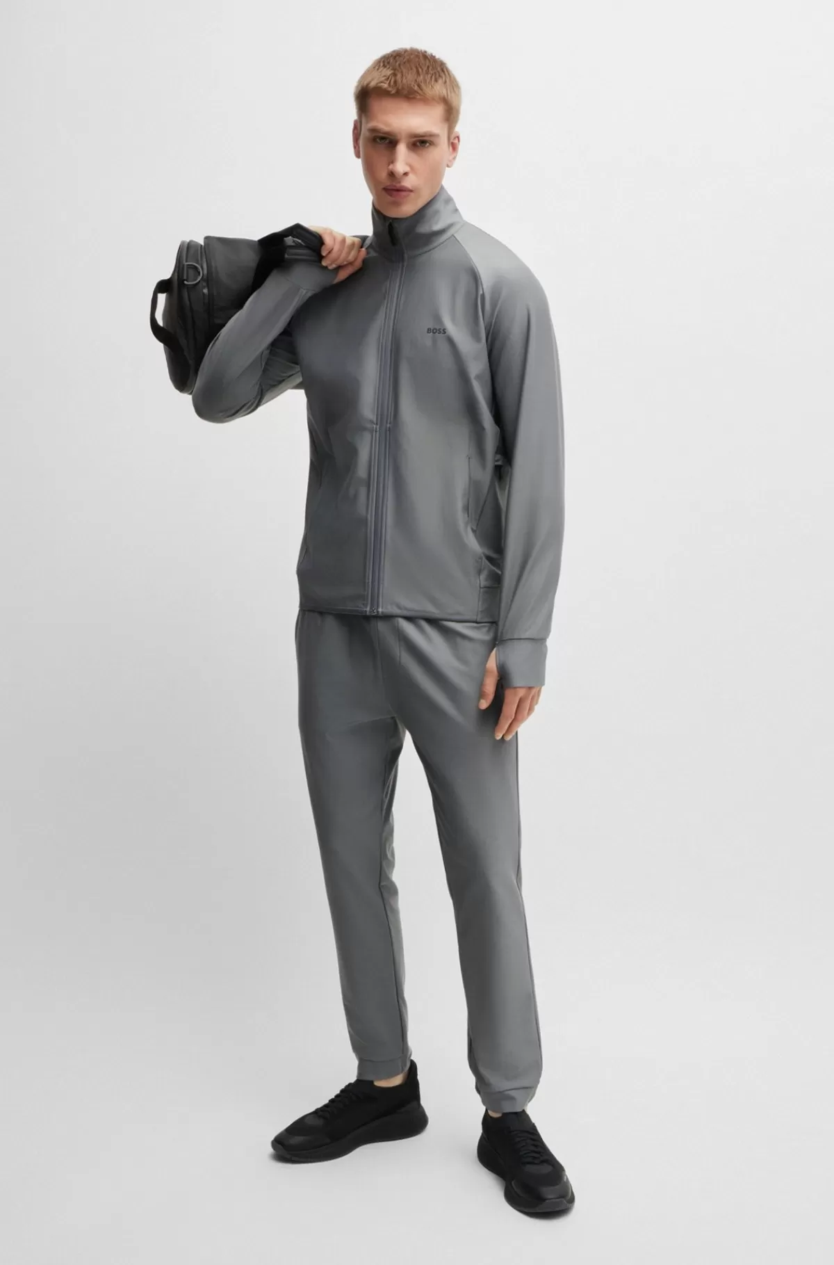 HUGO BOSS Tracksuit-bukser I Stof Med Stræk Og Dekorativt, Reflekterende Logo Grå Fashion