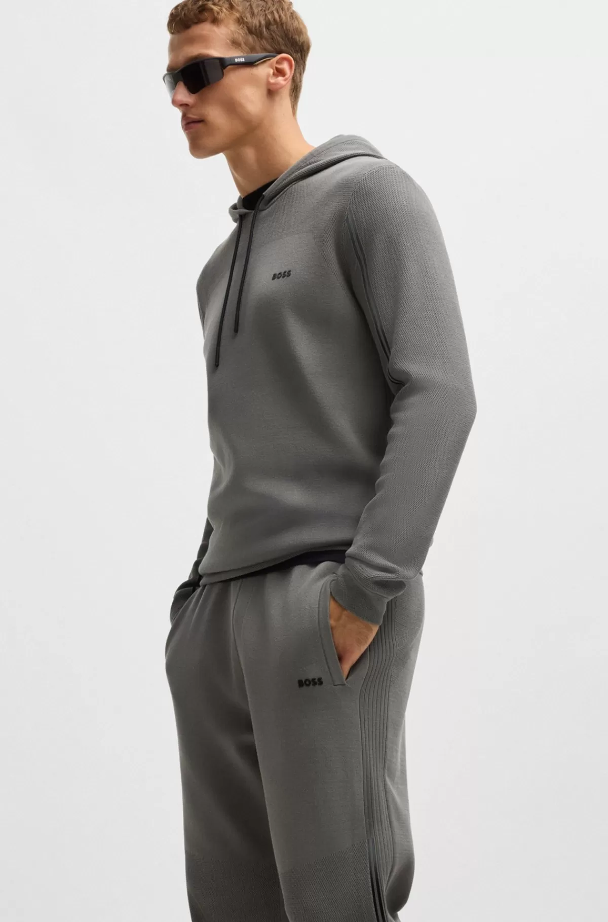 HUGO BOSS Tracksuit-bukser Med Regular Fit, Striber Og Branding Grå Hot