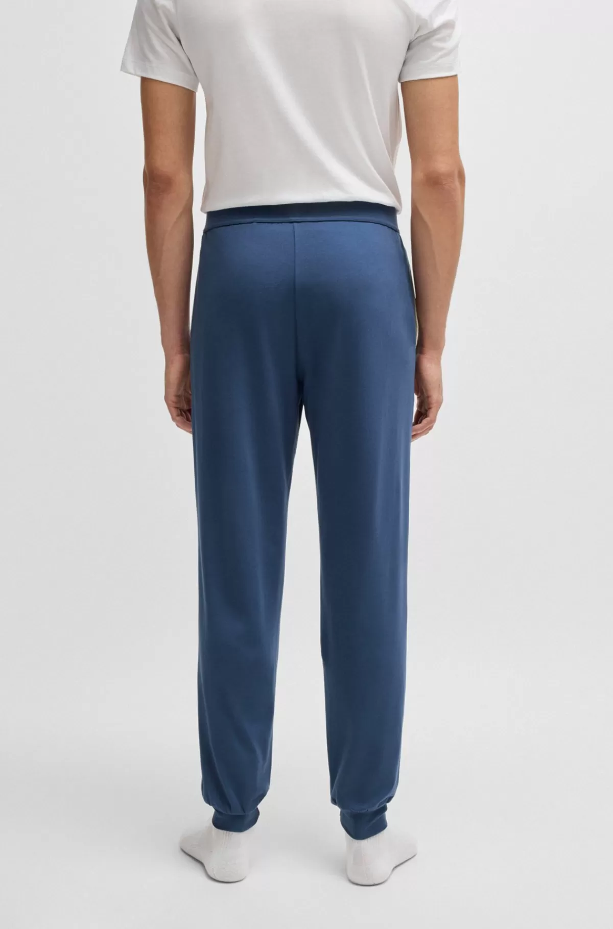 HUGO BOSS Tracksuit-bukser Med Tætsiddende Buksebenskant Og Broderet Logo I Bomuld Med Stræk Blå Flash Sale