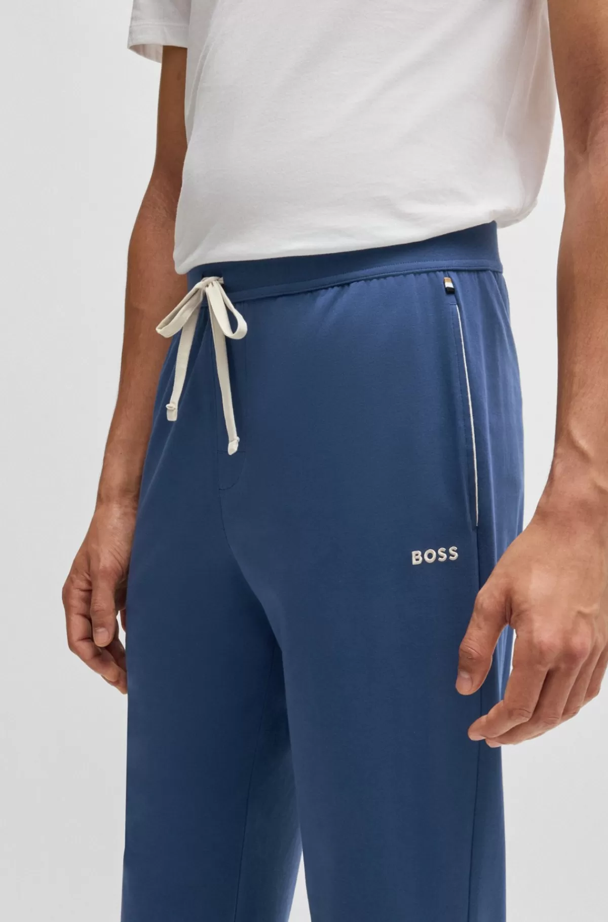 HUGO BOSS Tracksuit-bukser Med Tætsiddende Buksebenskant Og Broderet Logo I Bomuld Med Stræk Blå Flash Sale