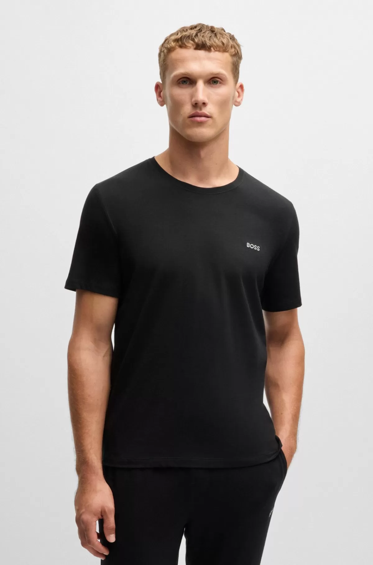 HUGO BOSS T-shirt I Bomuld Med Stræk Og Broderet Logo Sort Fashion