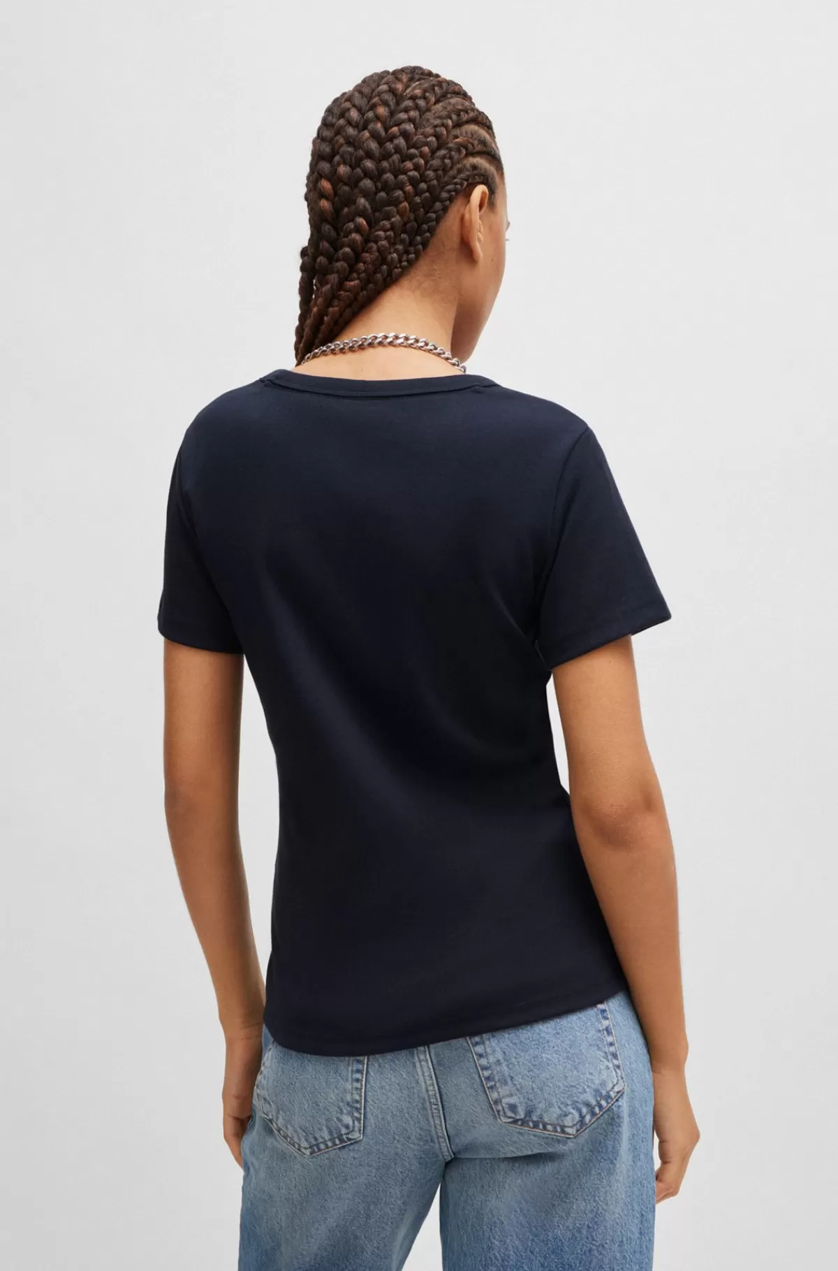 HUGO BOSS T-shirt I Bomuldsblanding Med Broderet Stablet Logo Mørkeblå Store