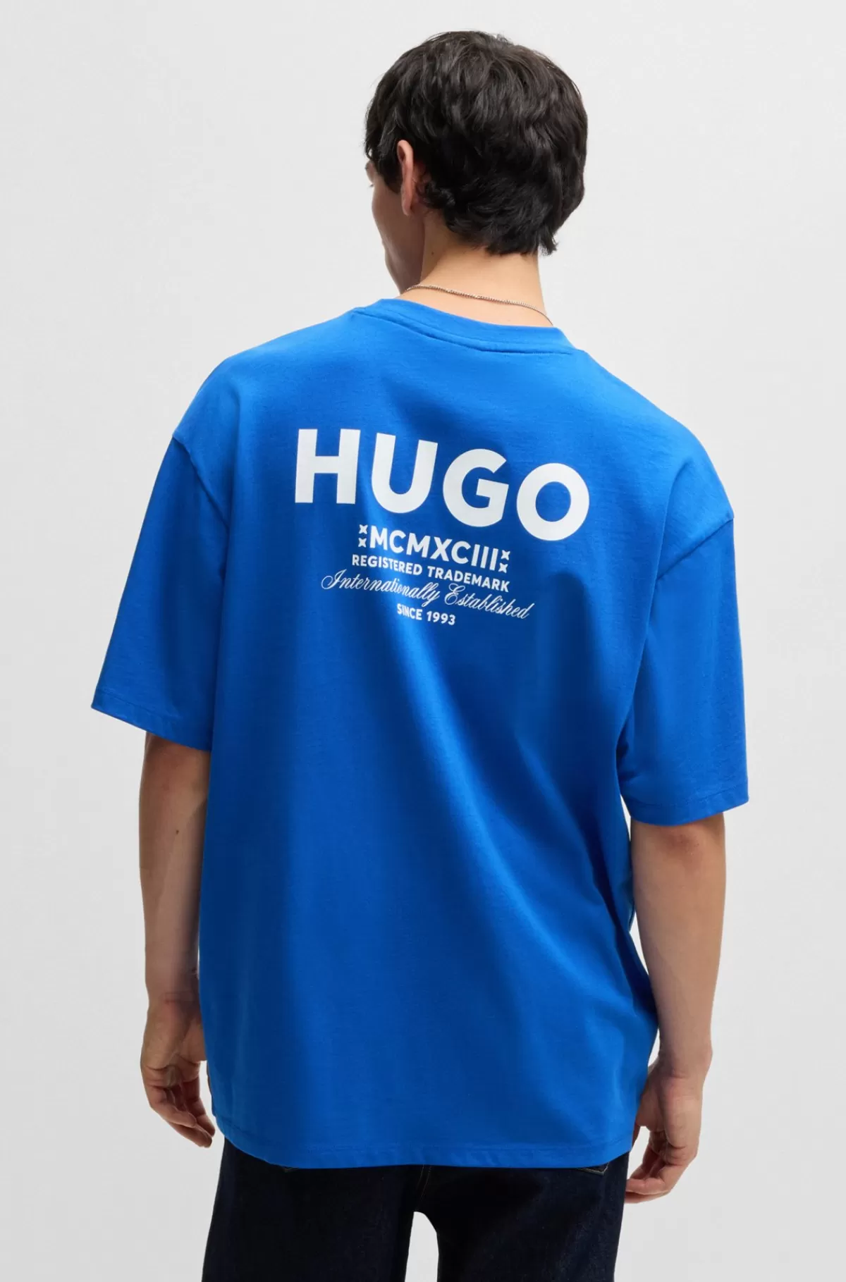 HUGO BOSS T-shirt I Bomuldsjersey Med Den Nye Sæsons Logografik Blå New