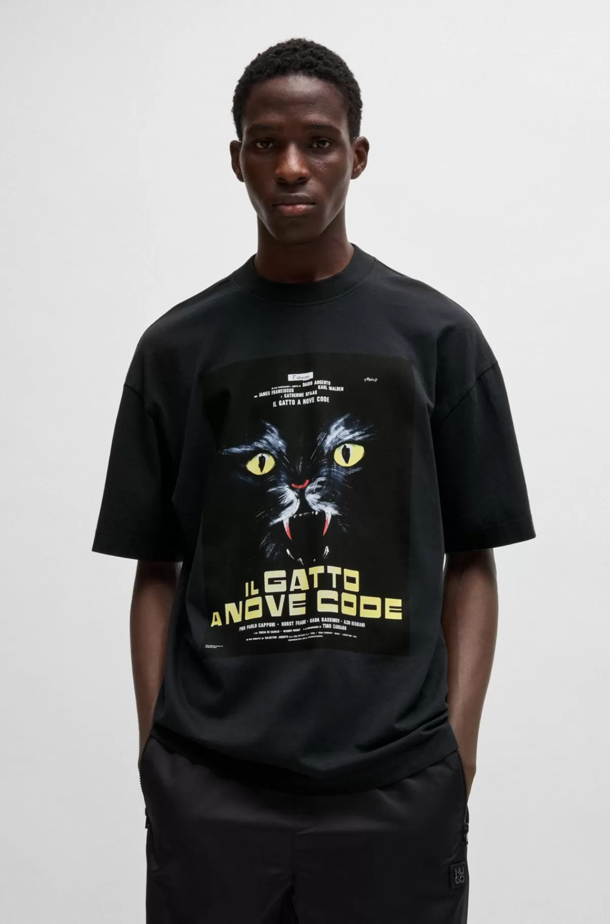 HUGO BOSS T-shirt I Bomuldsjersey Med Grafisk Katteprint Sort Cheap