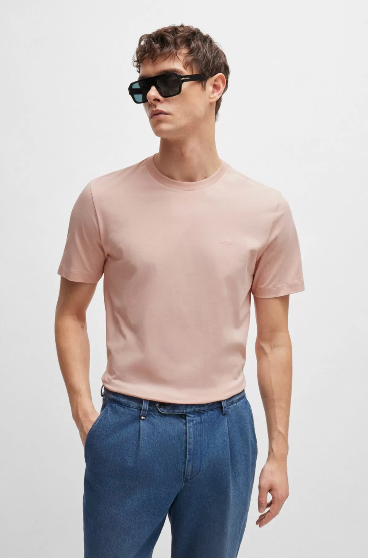 HUGO BOSS T-shirt I Bomuldsjersey Med Gummiprintet Logo Lys pink Sale
