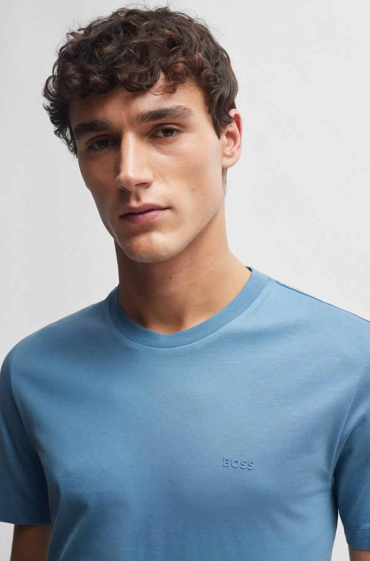 HUGO BOSS T-shirt I Bomuldsjersey Med Gummiprintet Logo Blå Sale