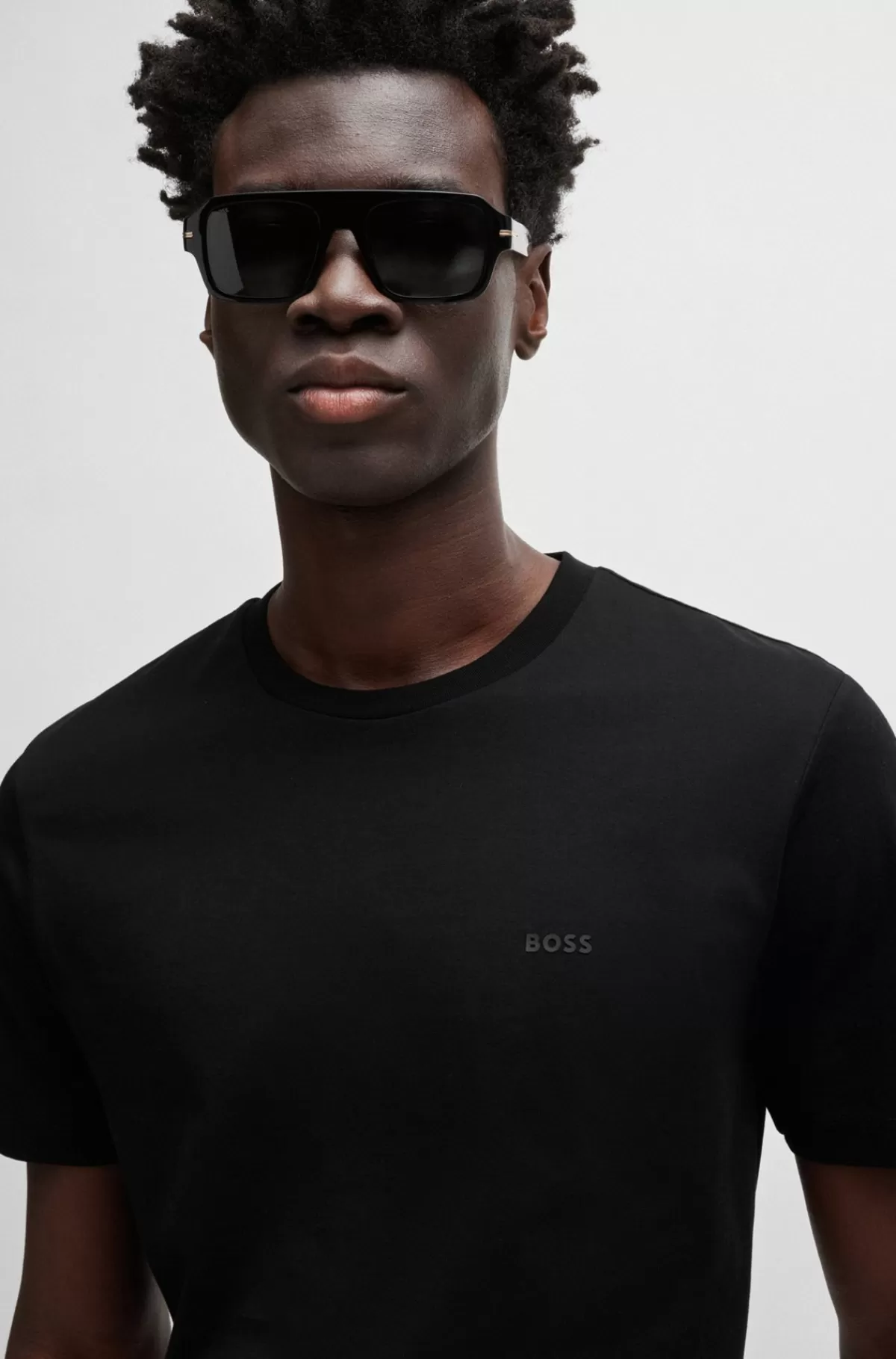 HUGO BOSS T-shirt I Bomuldsjersey Med Gummiprintet Logo Sort Shop