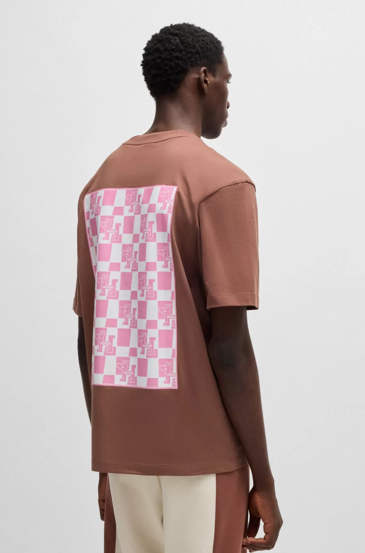 HUGO BOSS T-shirt I Bomuldsjersey Med Korte ærmer Og Signaturprint Brun New