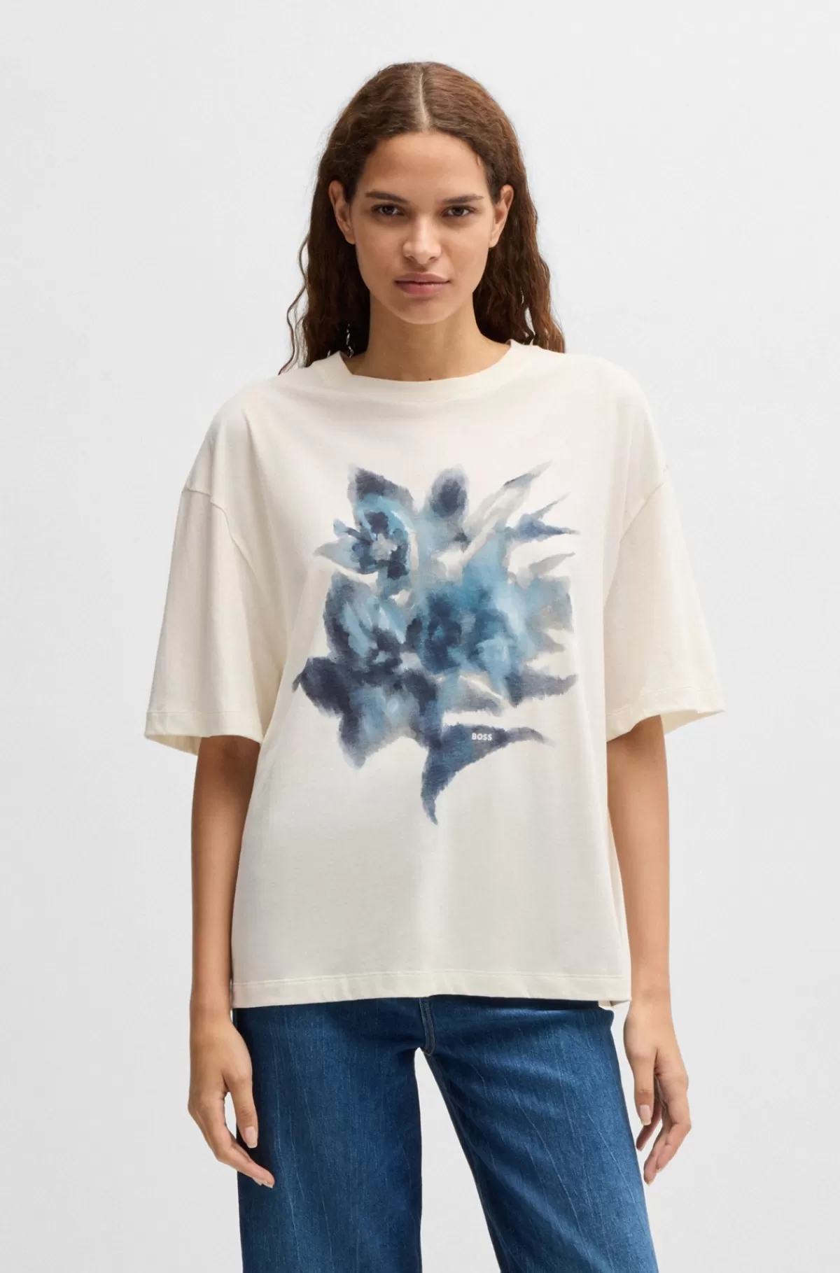 HUGO BOSS T-shirt I Bomuldsjersey Med Oversize Fit Og Sæsonens Grafik Naturlig Shop