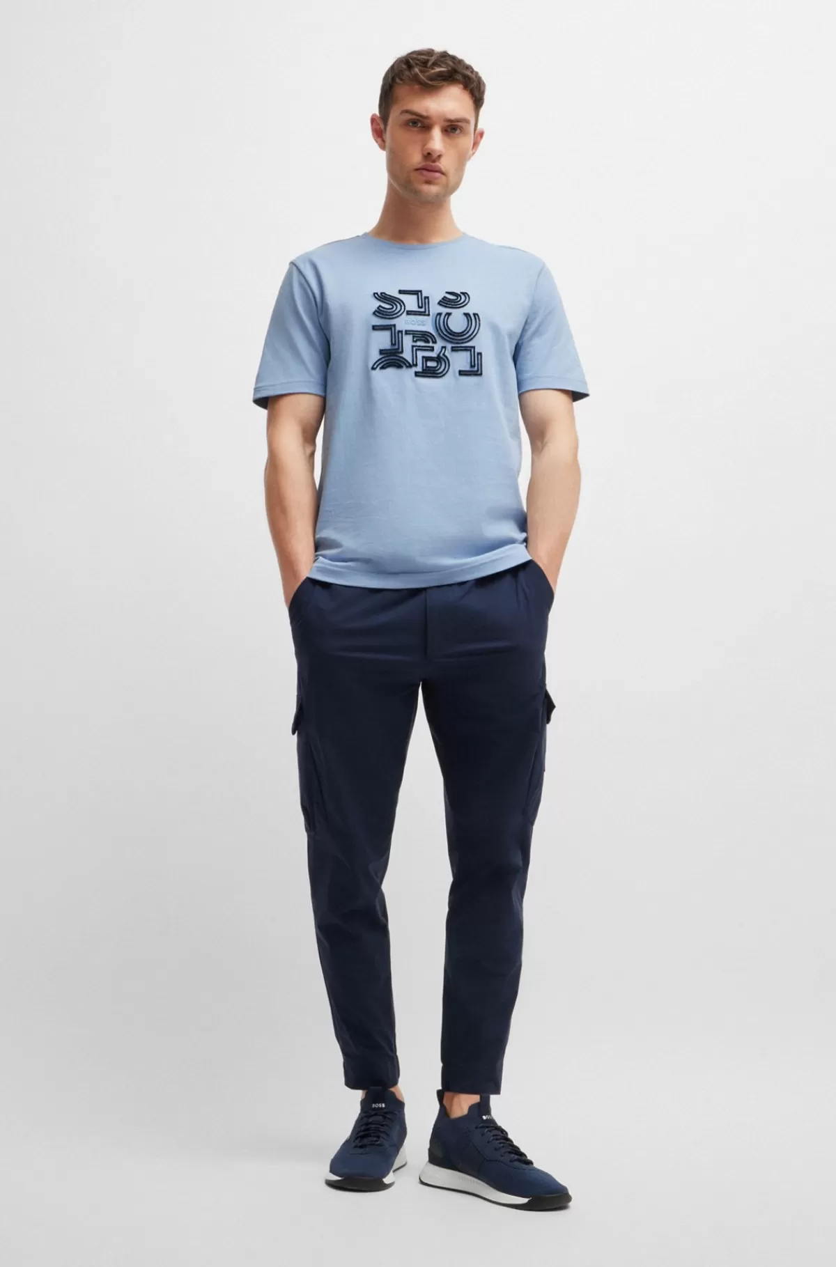 HUGO BOSS T-shirt I Bomuldsjersey Med Regular Fit Og Grafik Med Typografi Lyseblå Fashion