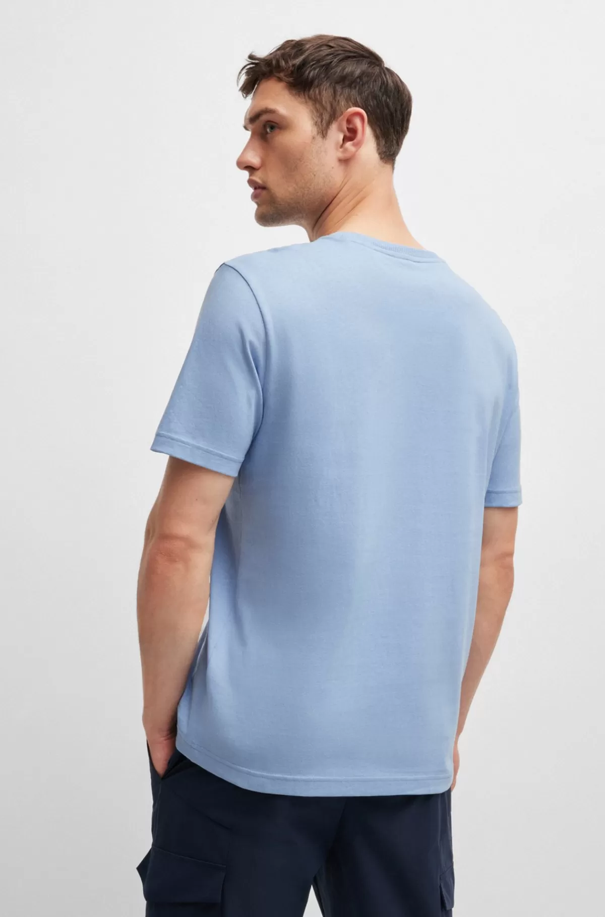 HUGO BOSS T-shirt I Bomuldsjersey Med Regular Fit Og Grafik Med Typografi Lyseblå Fashion