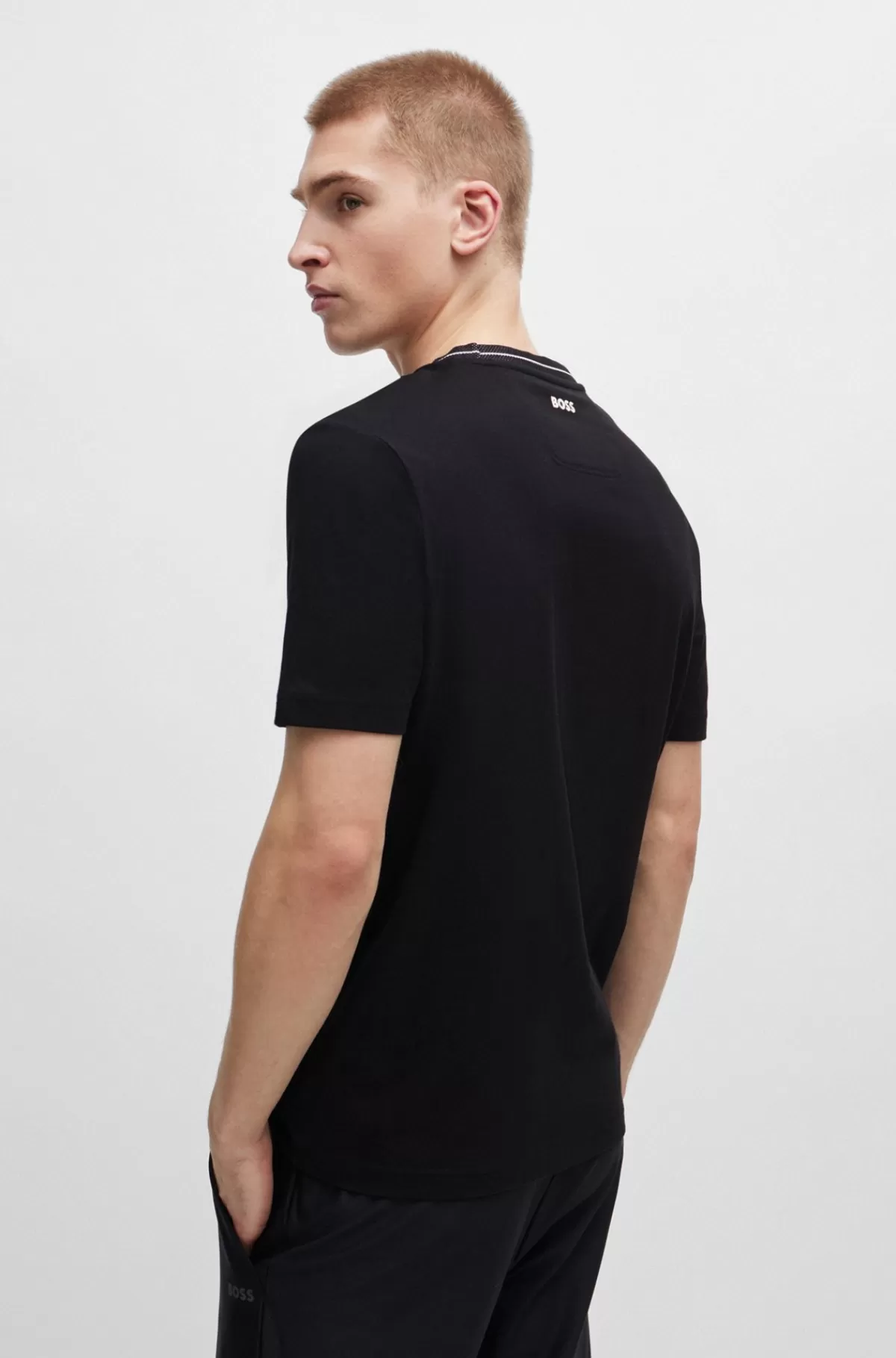 HUGO BOSS T-shirt I Bomuldsjersey Med Regular Fit Og Halsudskæring Med Logo Sort Best Sale