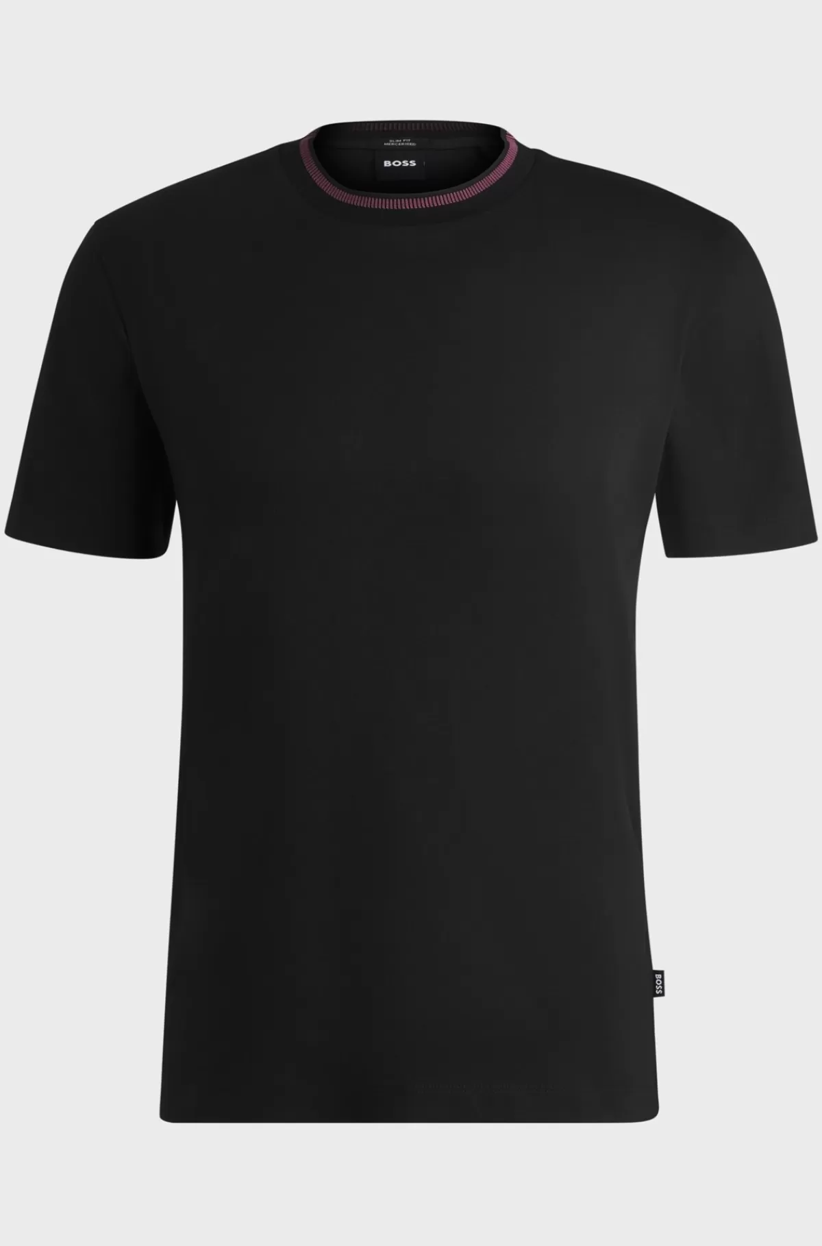 HUGO BOSS T-shirt I Merceriseret Bomuld Med Slim Fit Og Stribe På Kraven Sort Sale