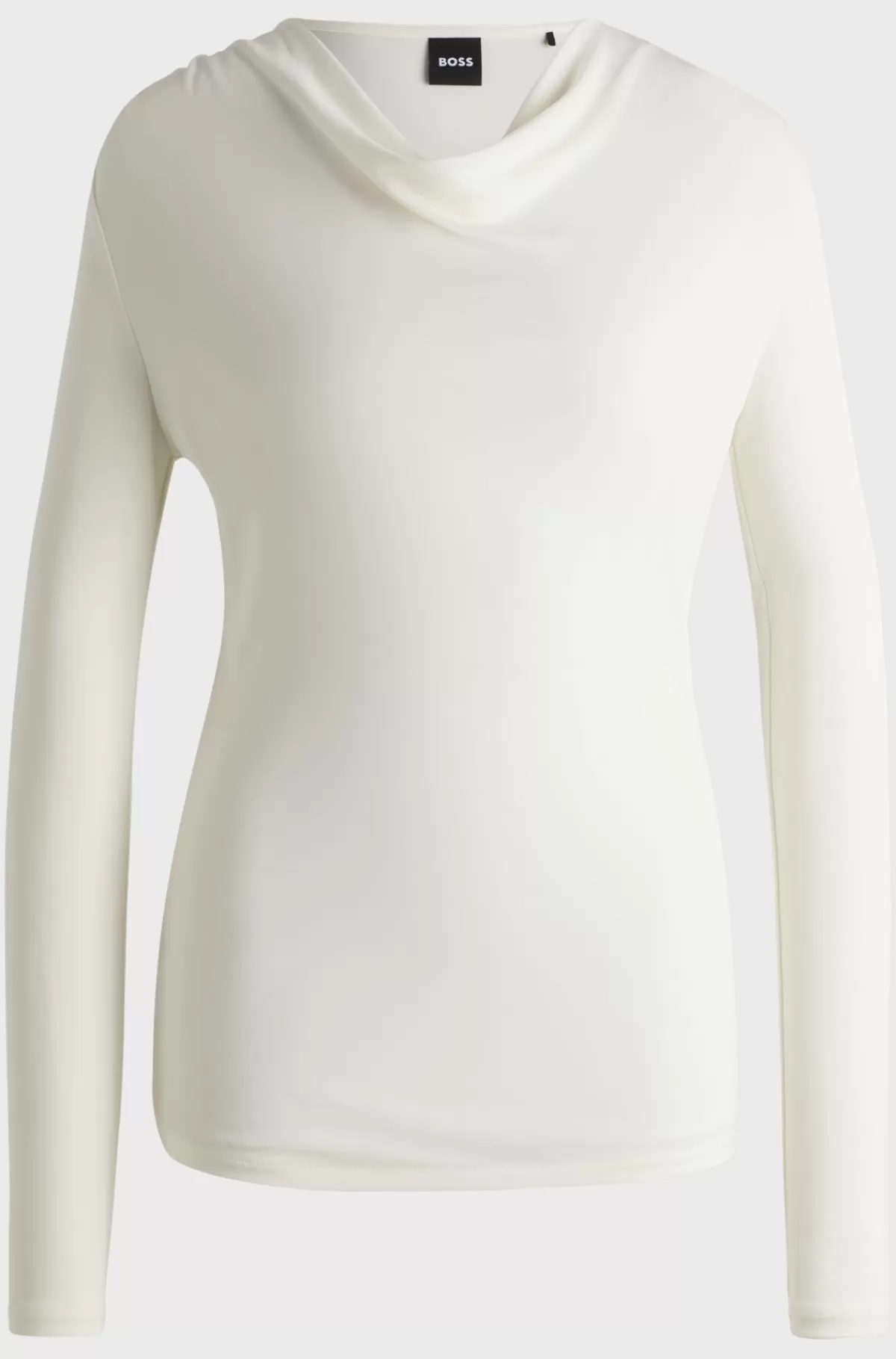 HUGO BOSS T-shirt Med Lange ærmer I Crepe Med Stræk Med Draperet Hals Hvid Fashion