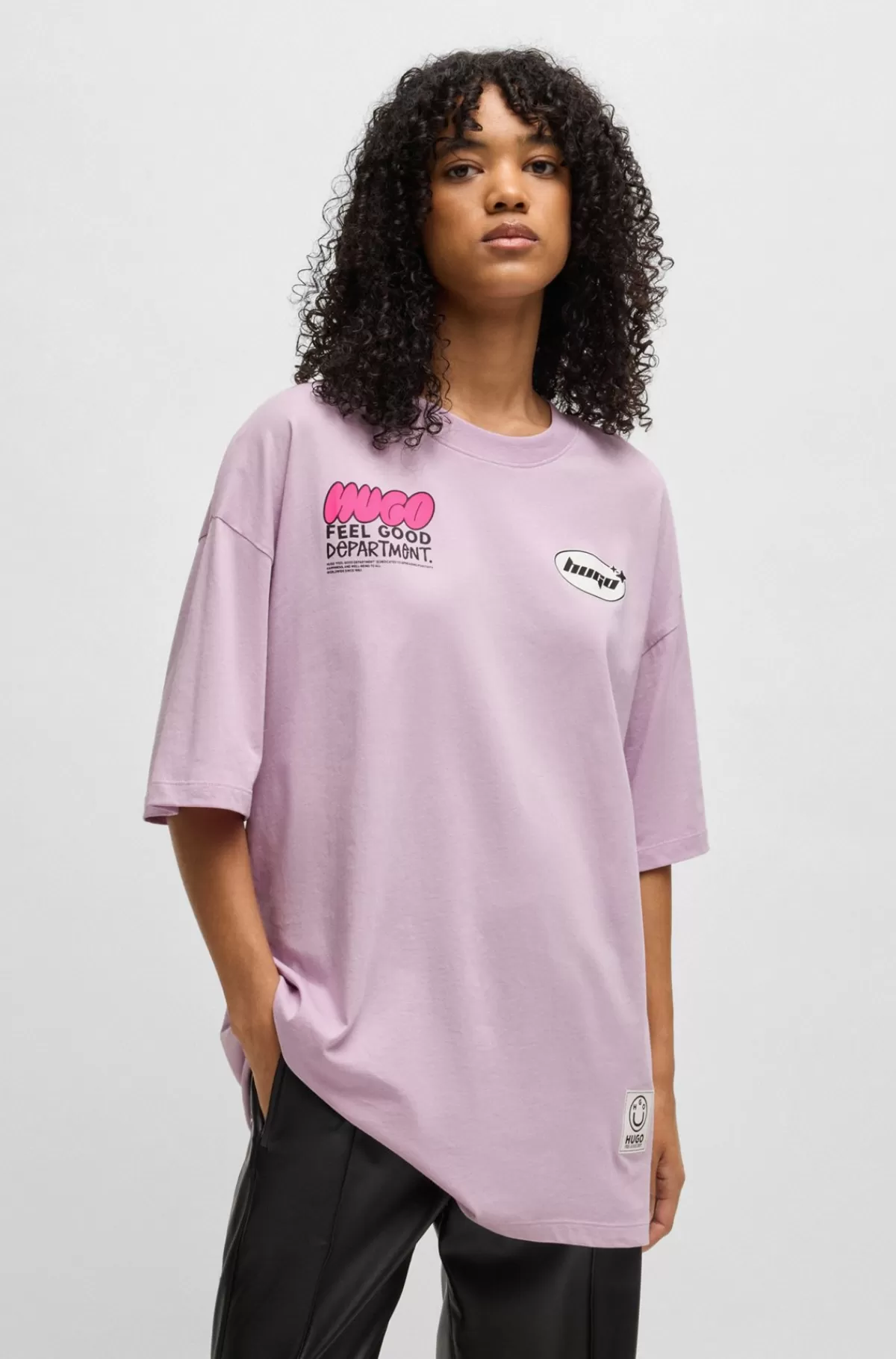 HUGO BOSS T-shirt Med Oversize Fit I Bomuldsjersey Med Sæsonens Grafik Lyslilla Outlet