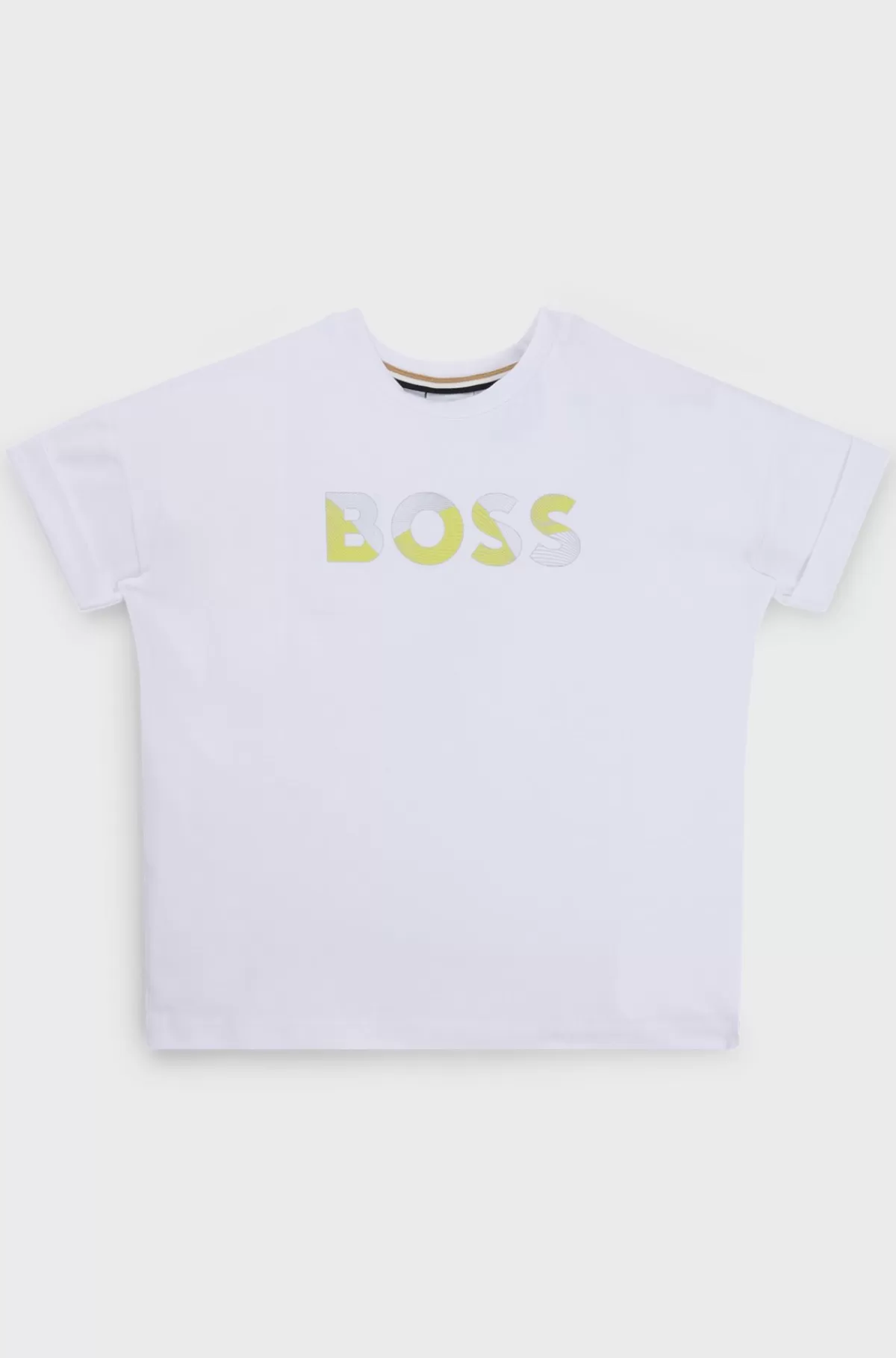 HUGO BOSS T-shirt Til Børn I Bomuld Med Stræk Og Glansfuldt Logoprint Hvid Sale