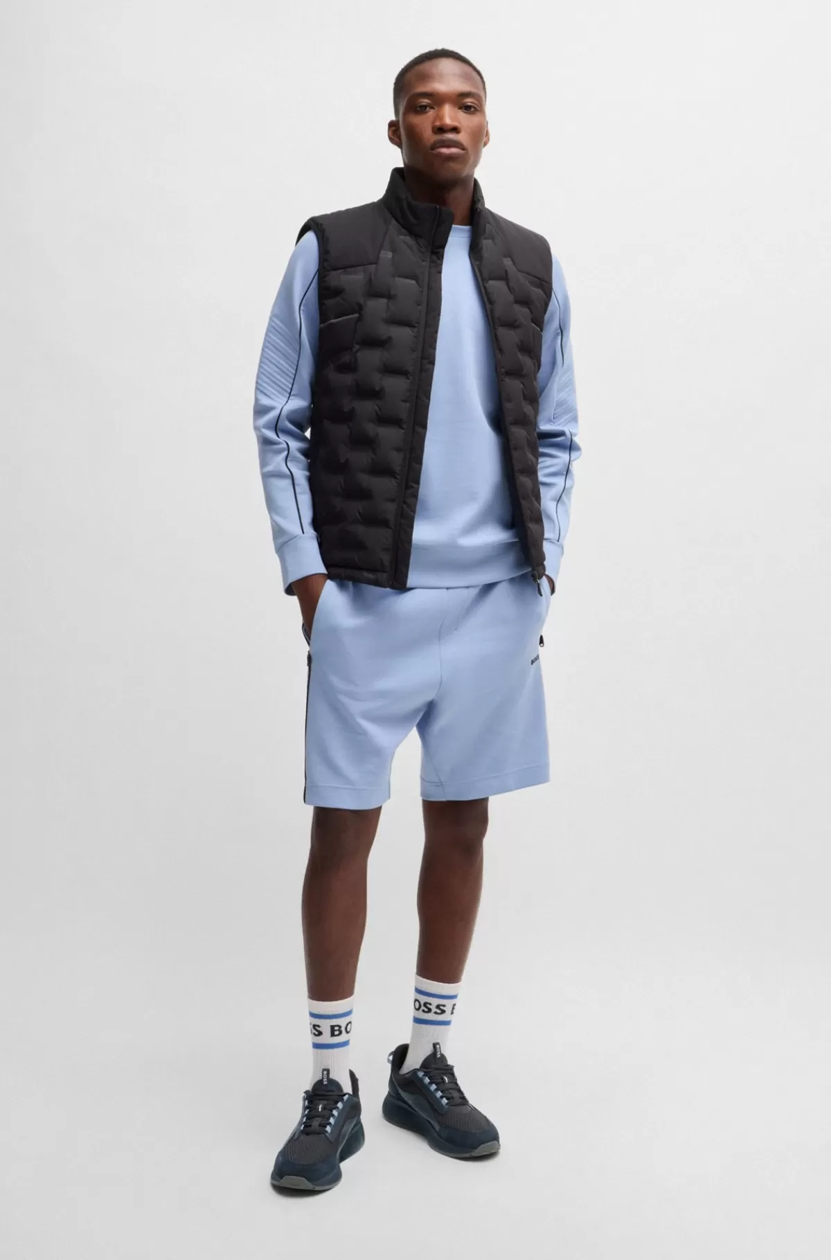 HUGO BOSS TTNM EVO Sneakers I Ruskind, Læder Og Mesh Med Sål Med Fiskebensmønster Mørkeblå Shop