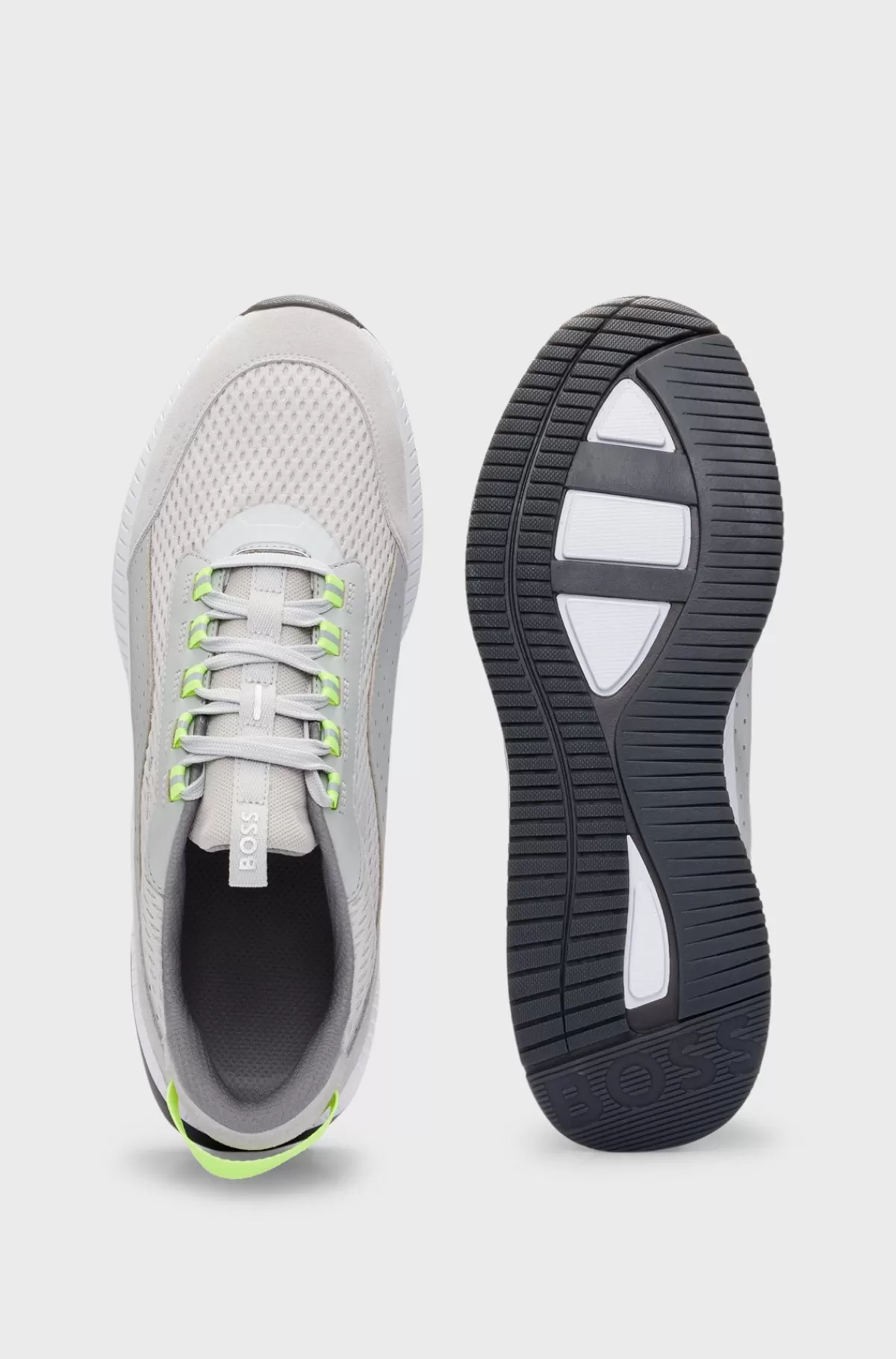 HUGO BOSS TTNM EVO Sneakers I Ruskind, Læder Og Mesh Med Sål Med Fiskebensmønster Lysegrå Online
