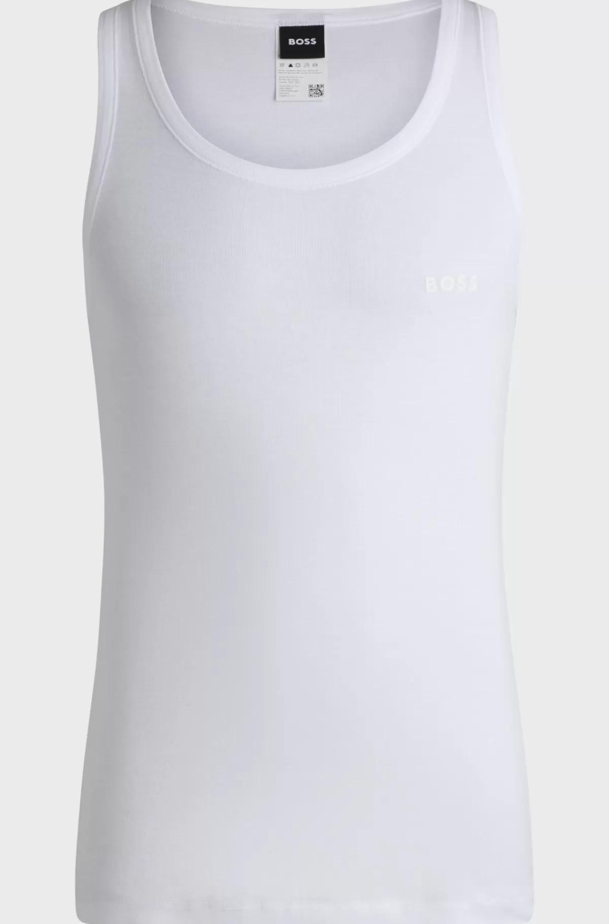 HUGO BOSS Undertøjsvest I Ribbet Bomuld Med Logoprint Hvid Sale