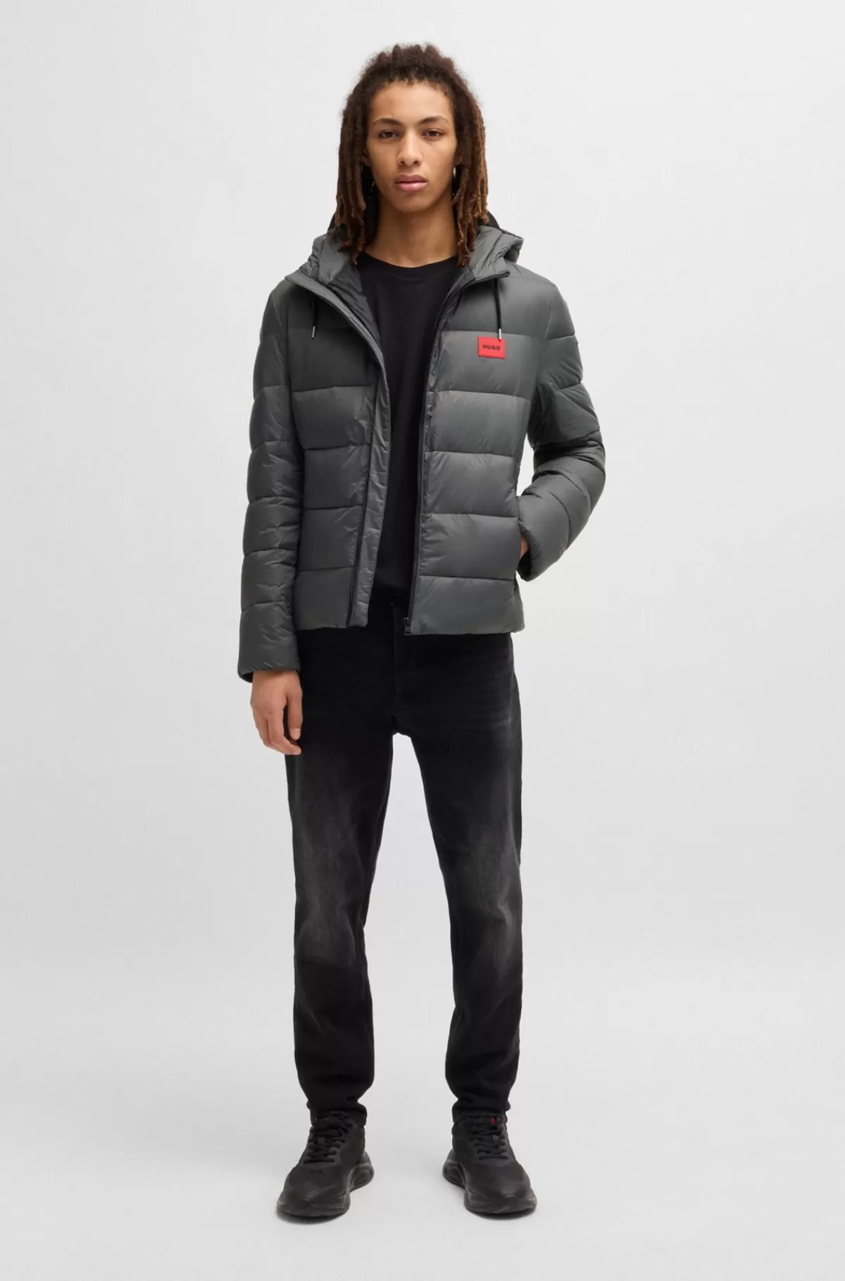 HUGO BOSS Vandskyende Dunjakke Med Slim Fit Og Logo Grå Best