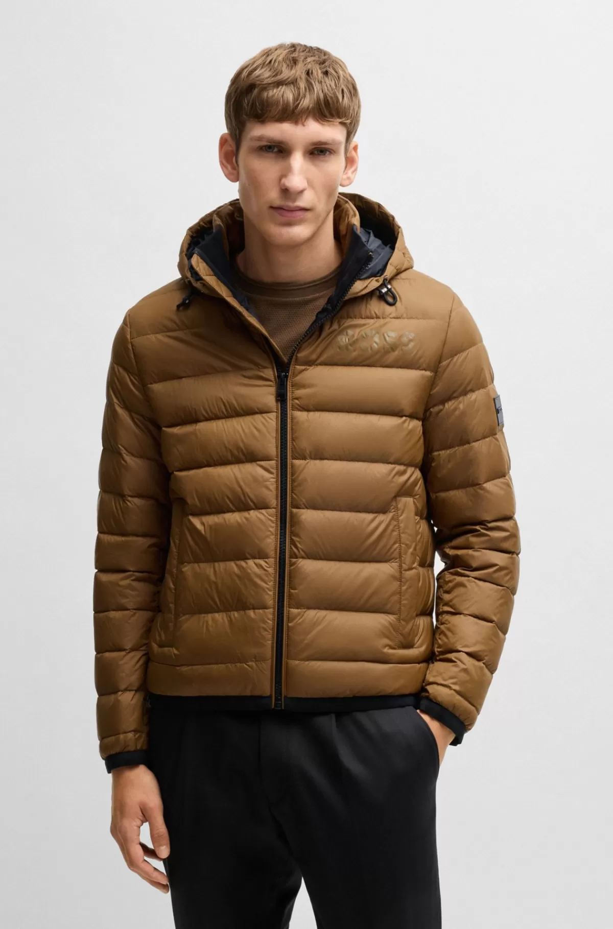 HUGO BOSS Vandskyende Dunjakke Med Tone-i-tone Logo Brun Hot