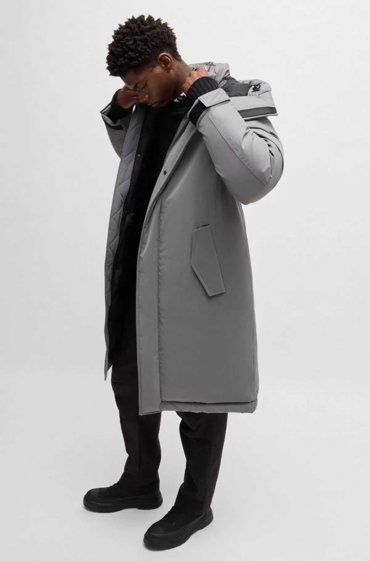 HUGO BOSS Vandskyende Parkajakke Med Let Vattering Grå Fashion