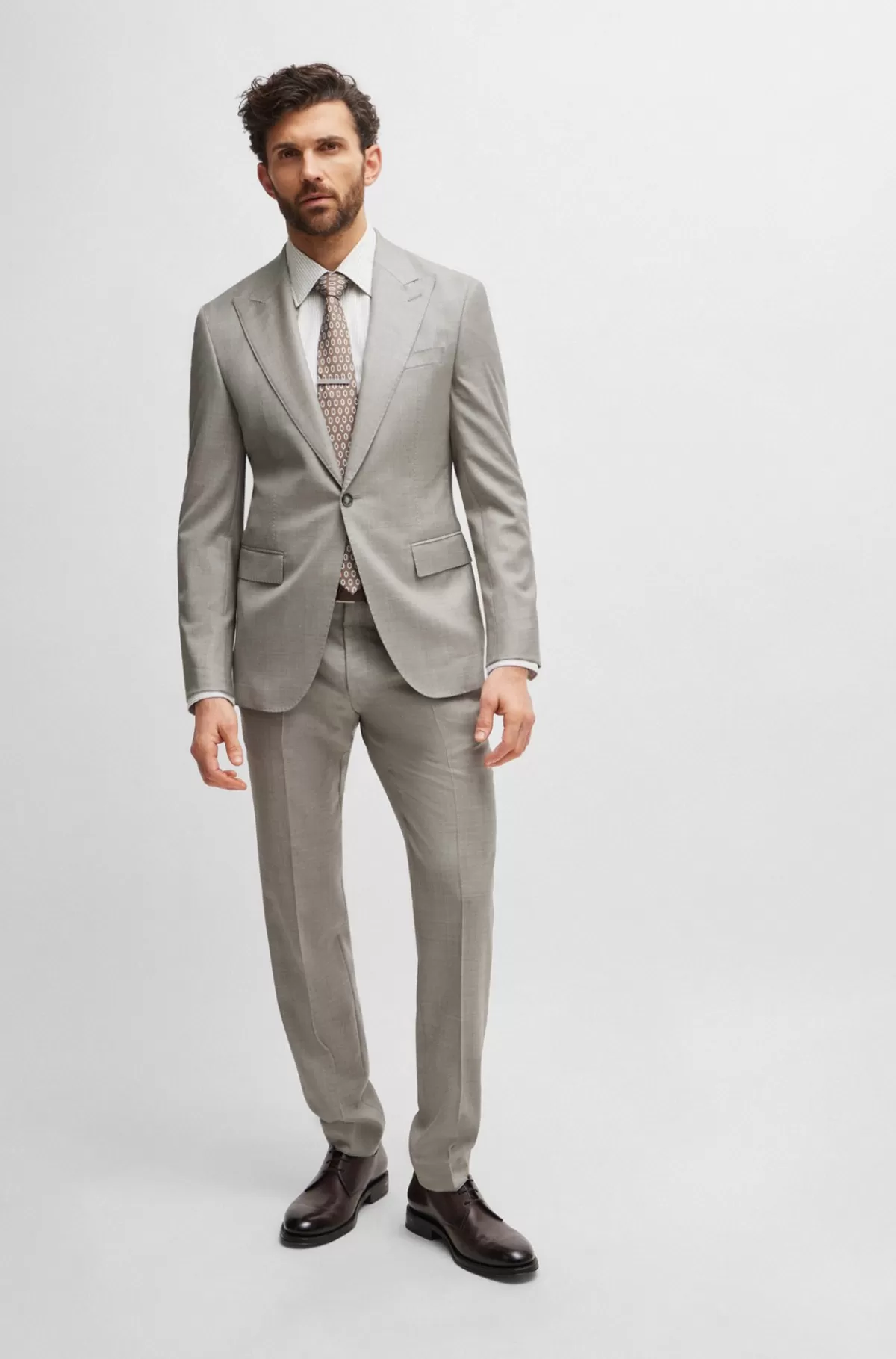 HUGO BOSS Vandskyende Slim Fit Jakkesæt Med Uld Og Mikromønster Lysegrøn Cheap