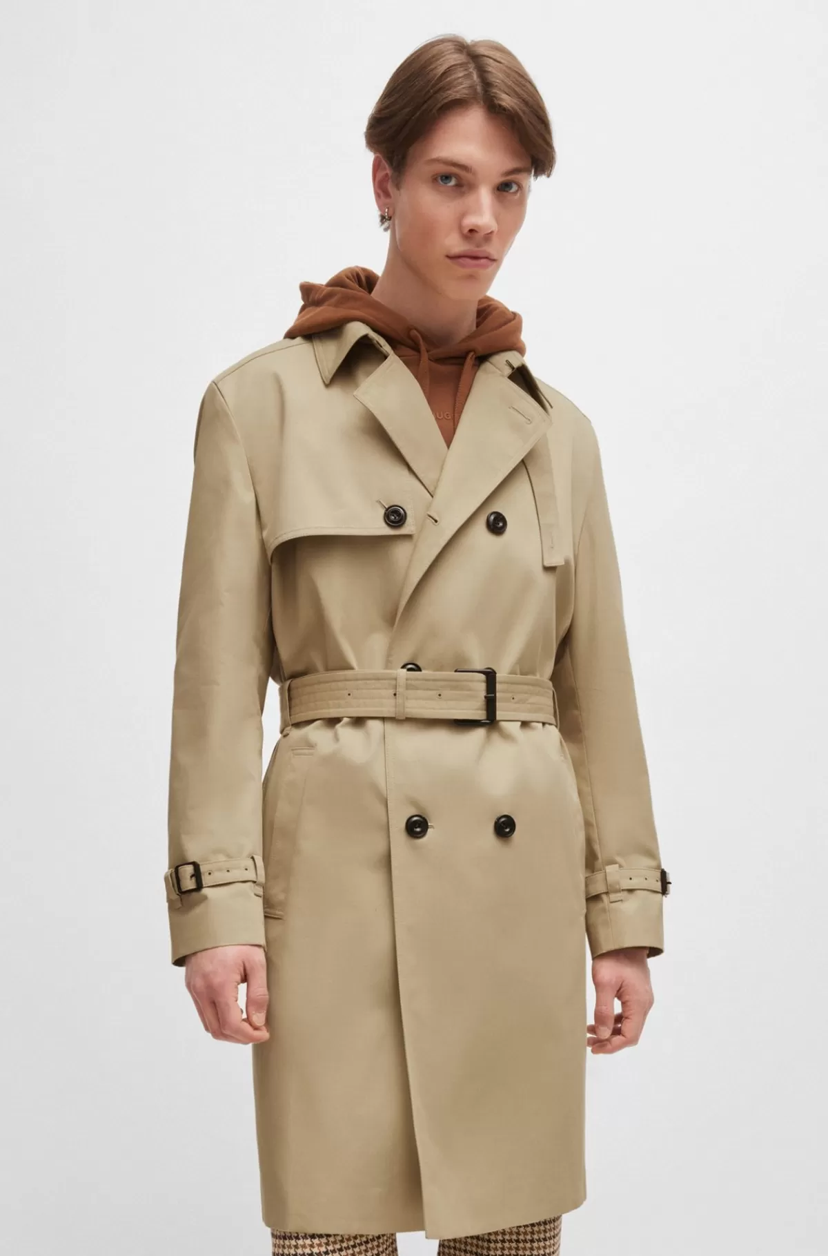 HUGO BOSS Vandskyende Trenchcoat Med Bælte Og Spænde Lys beige Online