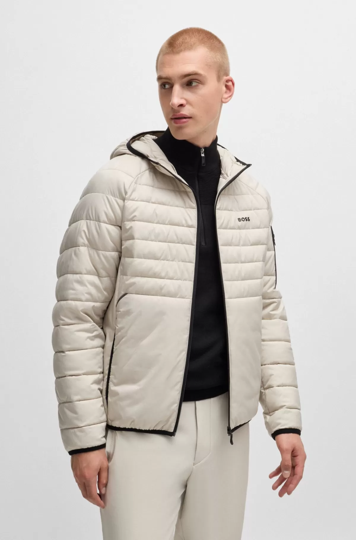HUGO BOSS Vandskyende Vatteret Jakke Med Dekorative Reflekterende Detaljer Lys beige Fashion
