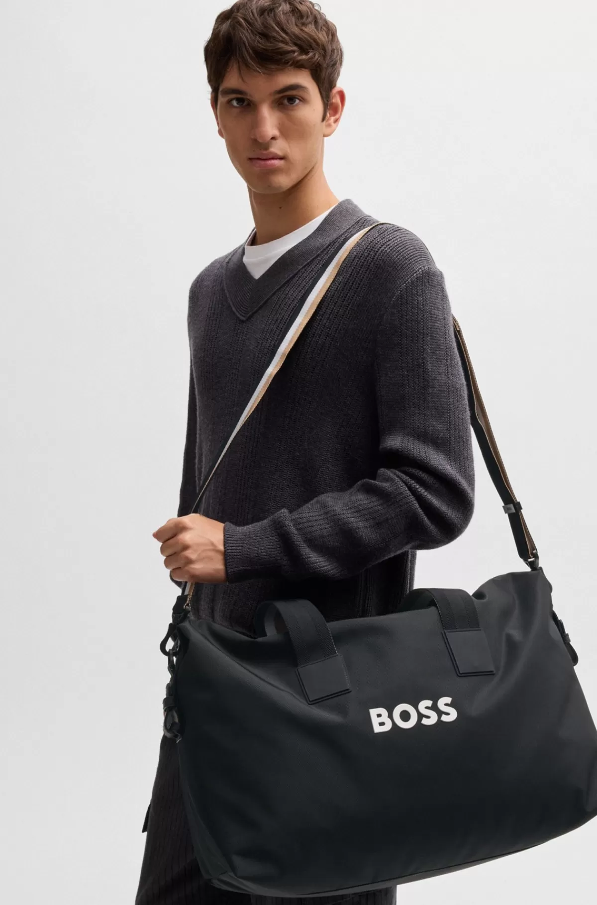 HUGO BOSS Weekendtaske Med Logo I Kontrastfarve Og Aftagelig Rem Sort Best